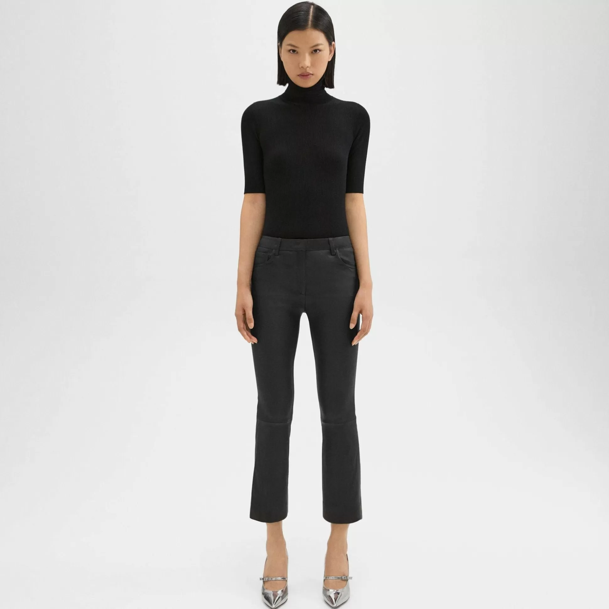 Theory 5-Pocket Flare Pant In Leather-Women Pants