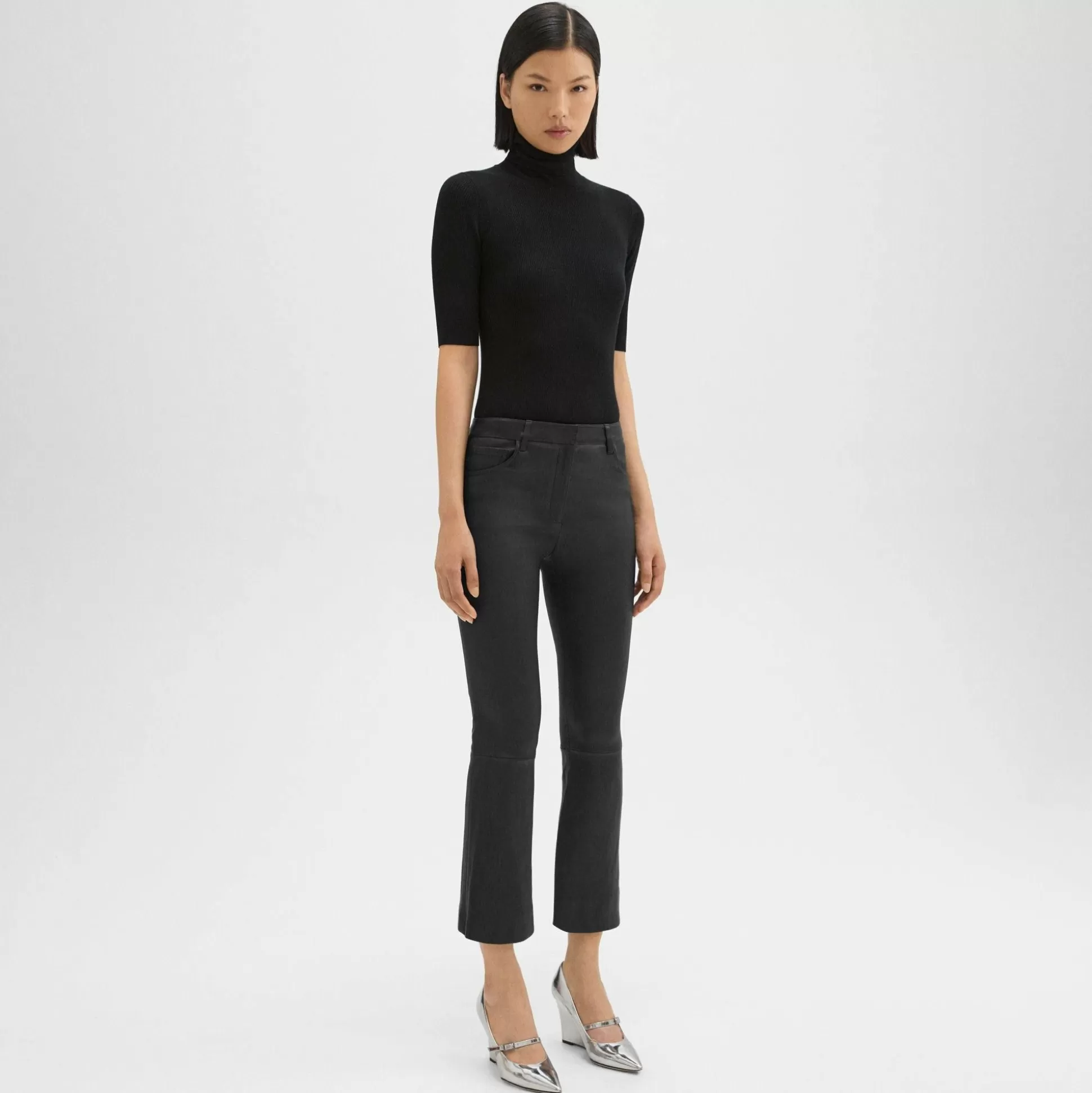 Theory 5-Pocket Flare Pant In Leather-Women Pants