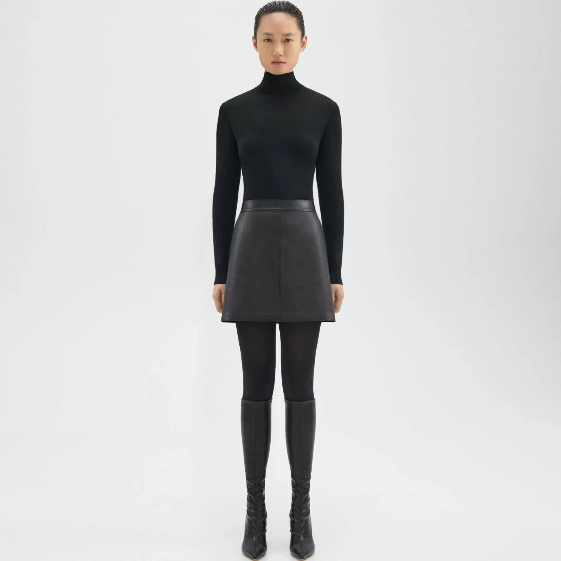 Theory A-Line Mini Skirt In Leather-Women Skirts