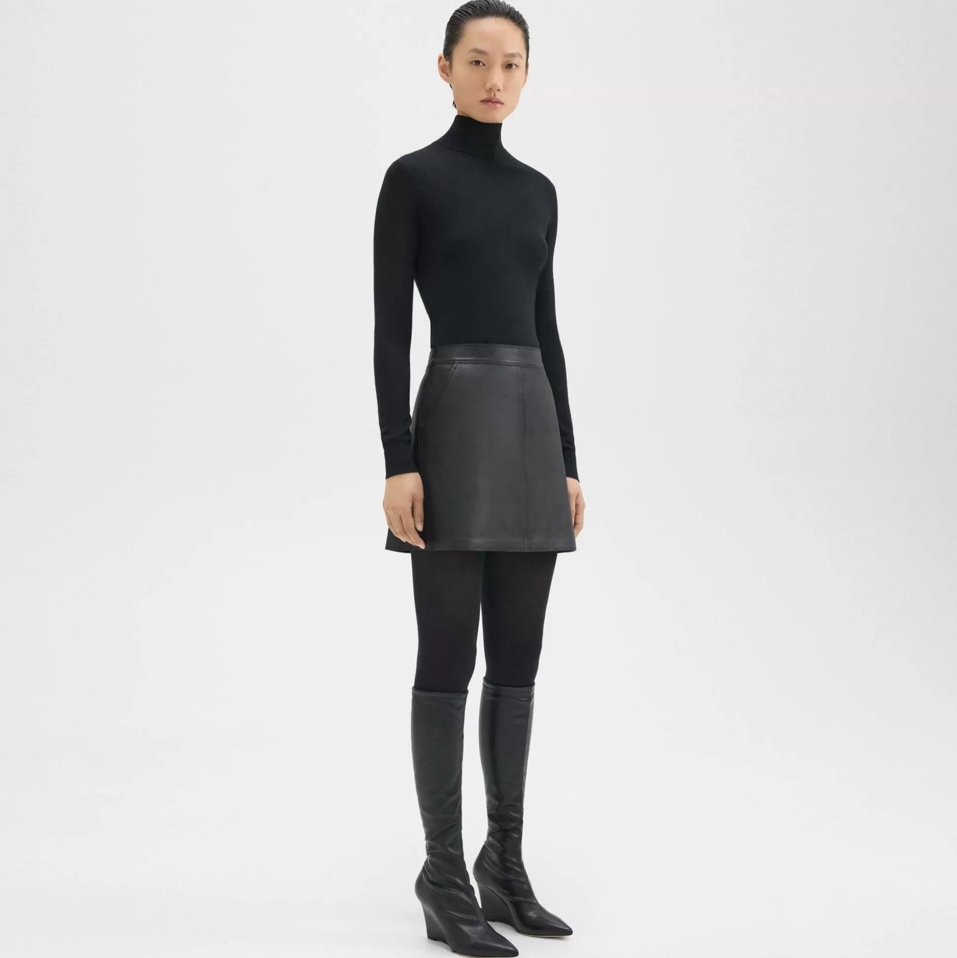 Theory A-Line Mini Skirt In Leather-Women Skirts