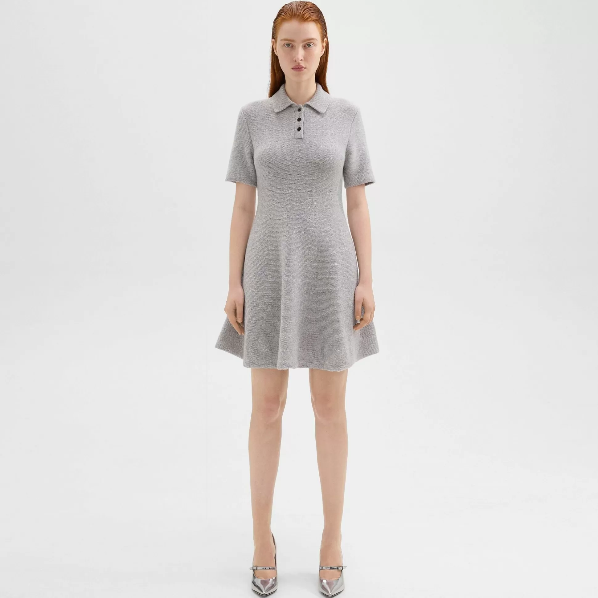 Theory Babydoll Polo Dress In Felted Wool-Cashmere-Women Dresses