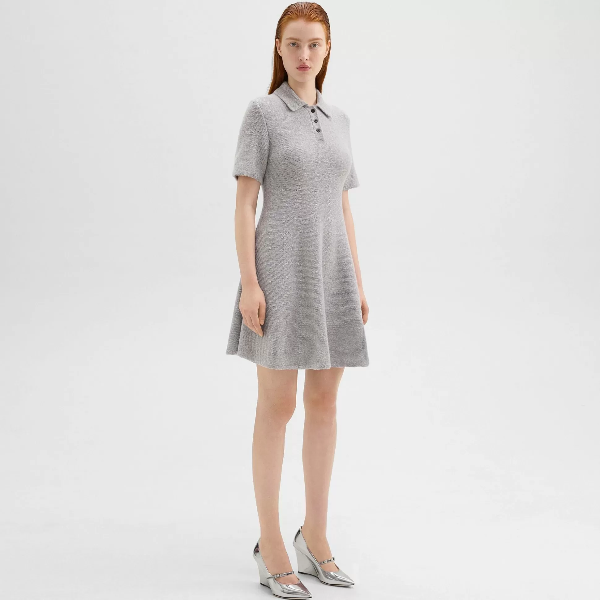 Theory Babydoll Polo Dress In Felted Wool-Cashmere-Women Dresses