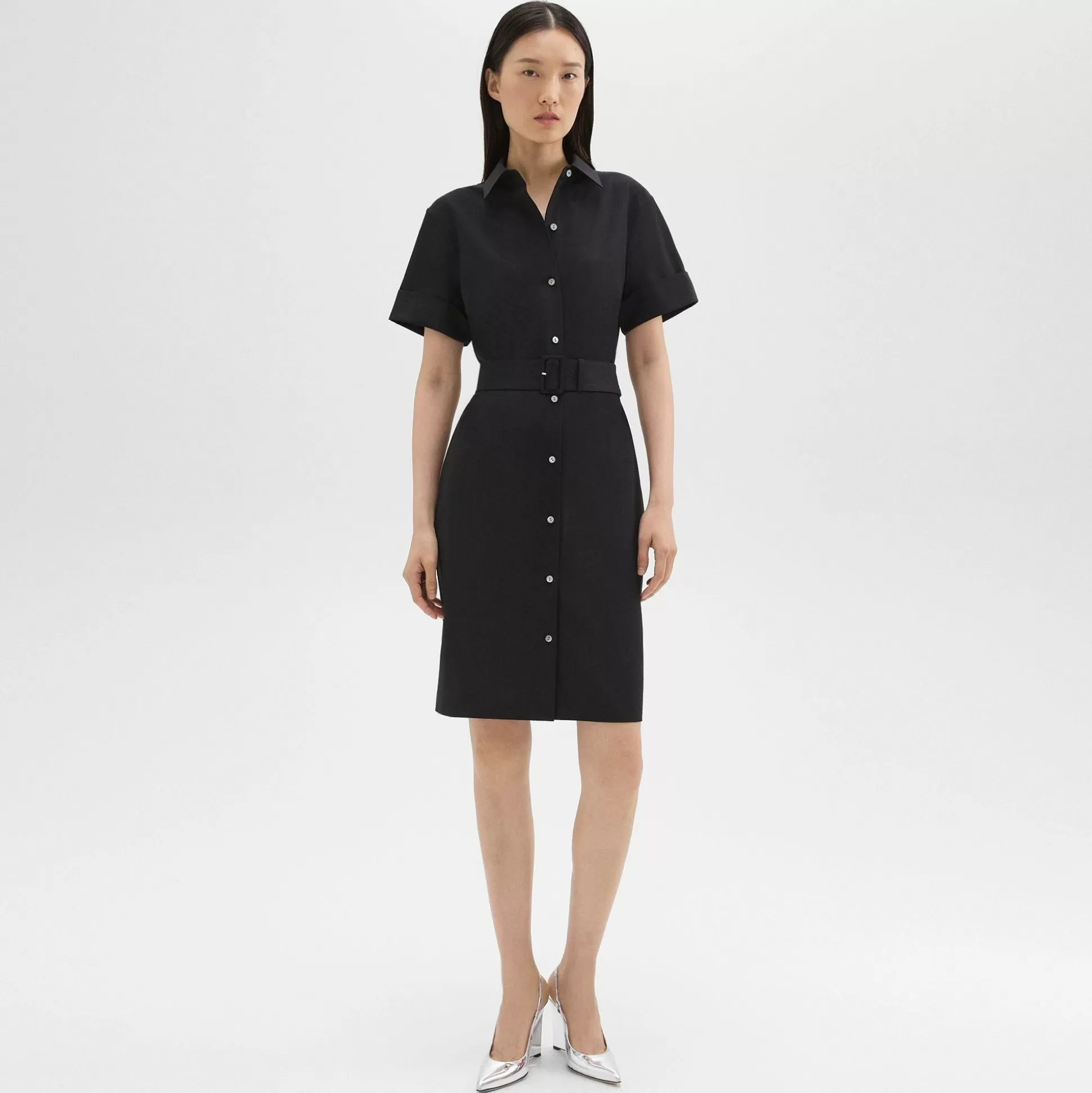 Theory Belted Shirt Dress In Stretch Wool-Women Dresses