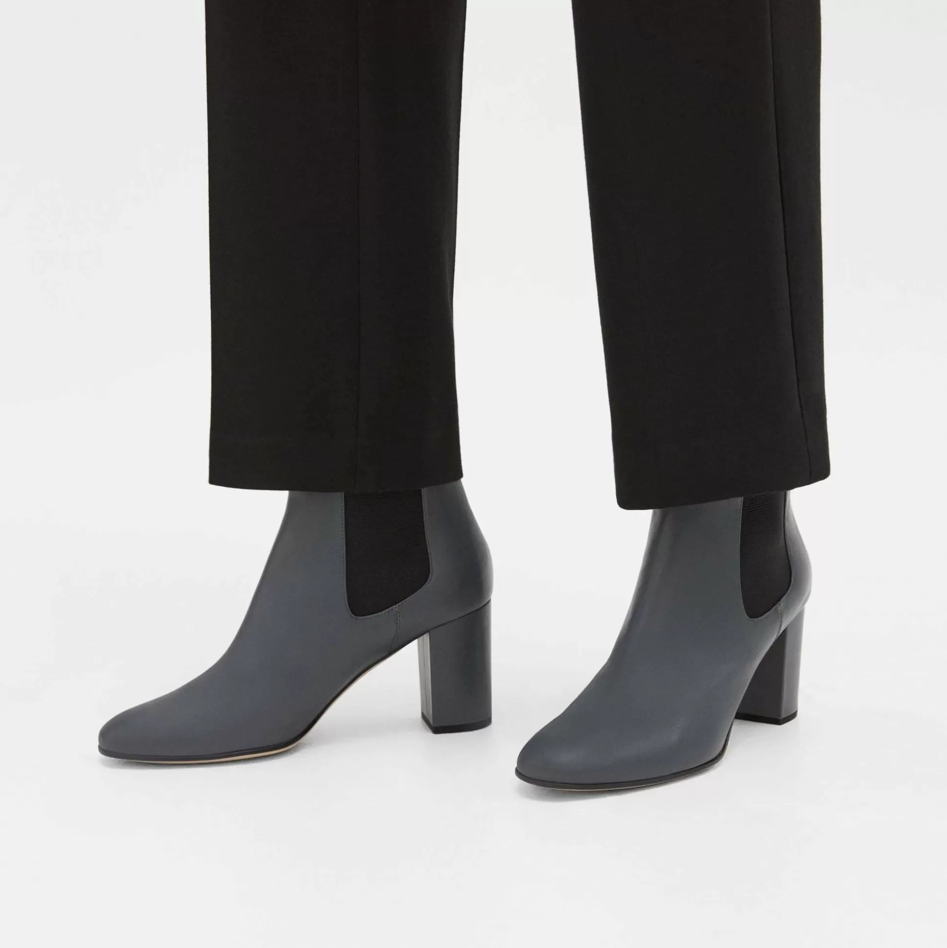 Theory Block Heel Chelsea Bootie In Leather-Women Shoes