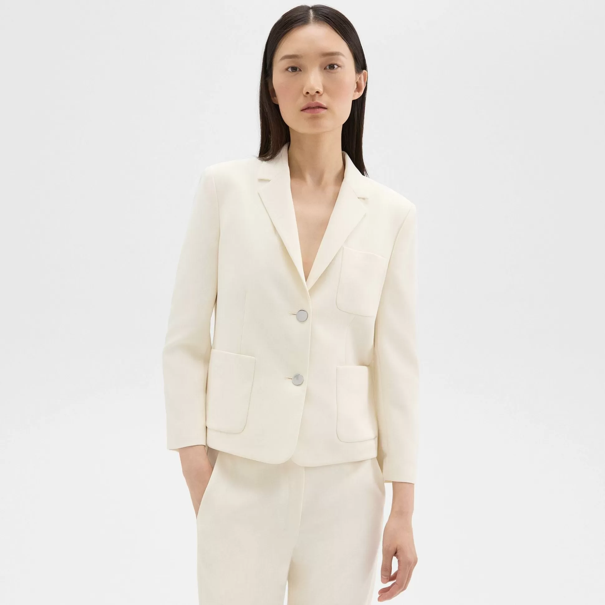 Theory Boxy Patch Pocket Blazer In Admiral Crepe-Women Suits | Blazers + Jackets