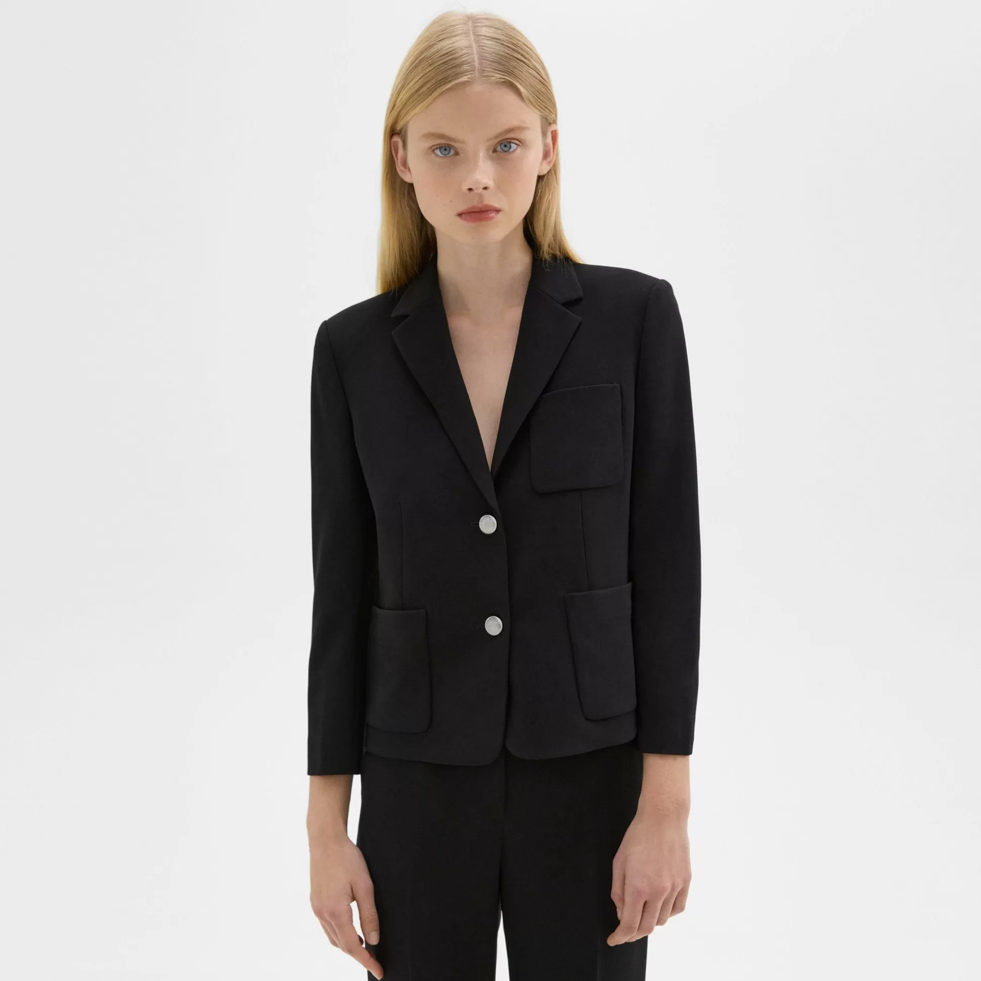 Theory Boxy Patch Pocket Blazer In Admiral Crepe-Women Suits | Blazers + Jackets