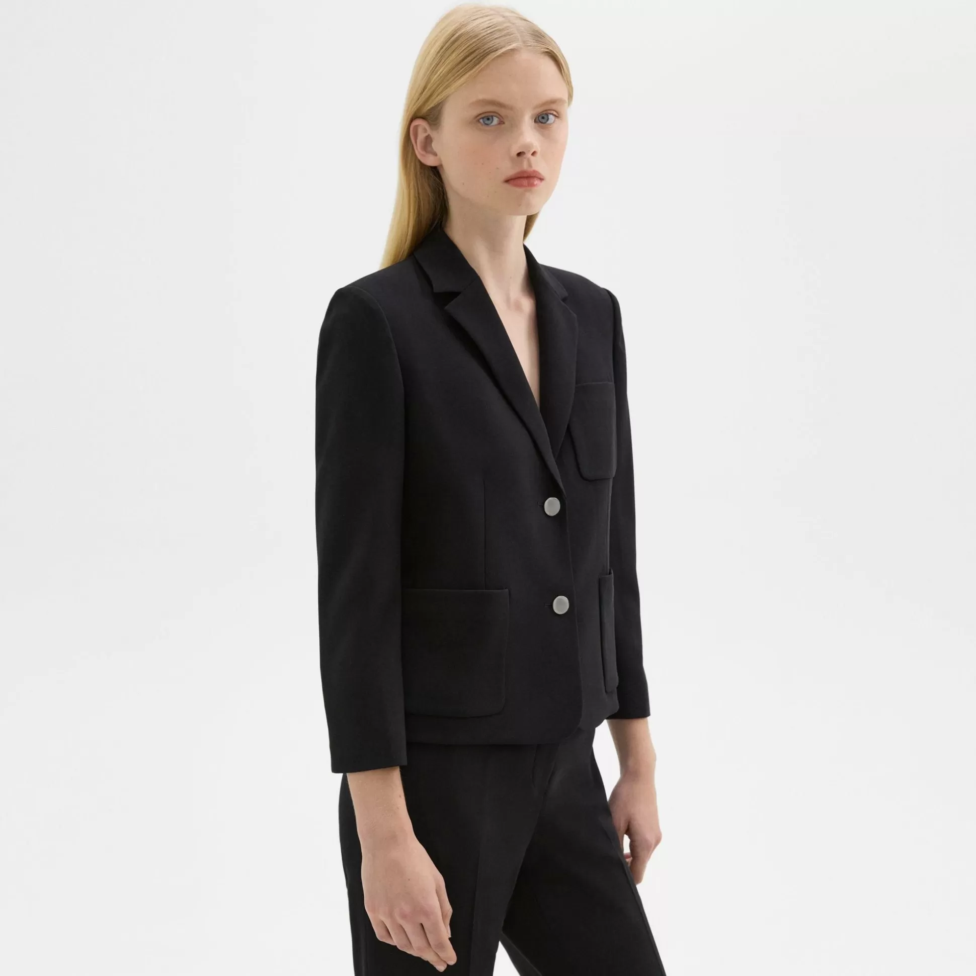 Theory Boxy Patch Pocket Blazer In Admiral Crepe-Women Suits | Blazers + Jackets