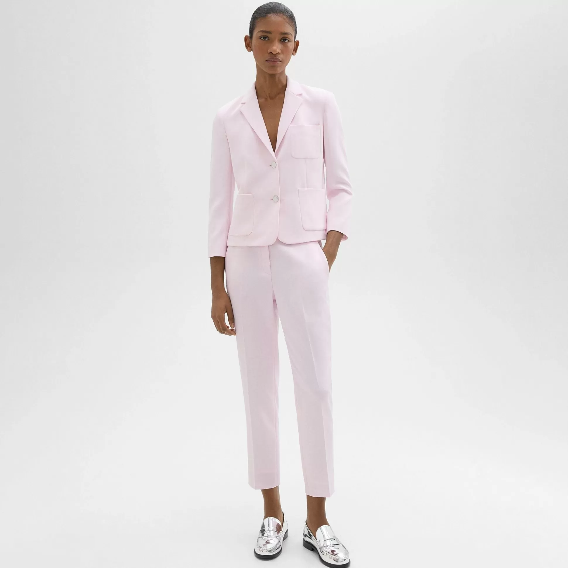 Theory Boxy Patch Pocket Blazer In Admiral Crepe-Women Blazers + Jackets