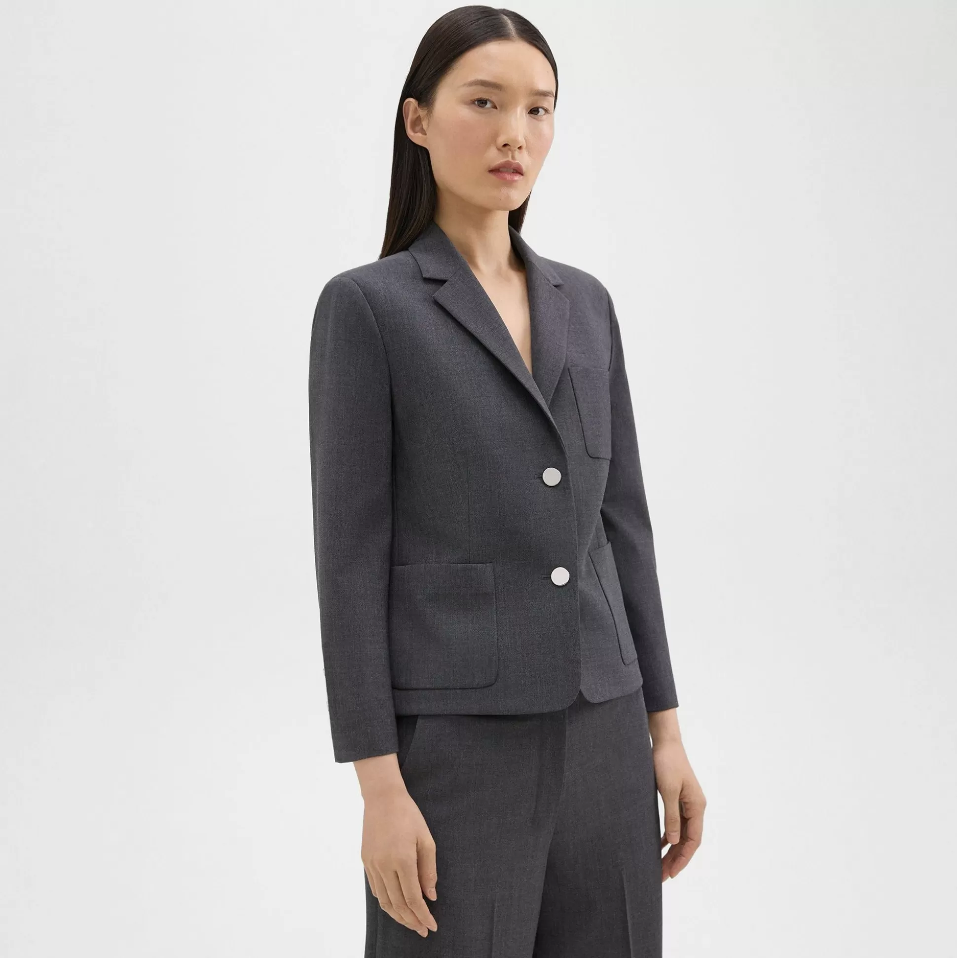 Theory Boxy Patch Pocket Blazer In Good Wool-Women Blazers + Jackets | Suits