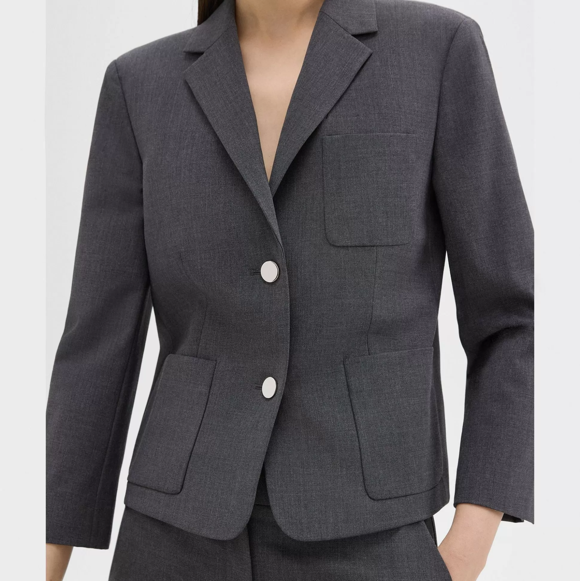 Theory Boxy Patch Pocket Blazer In Good Wool-Women Blazers + Jackets | Suits