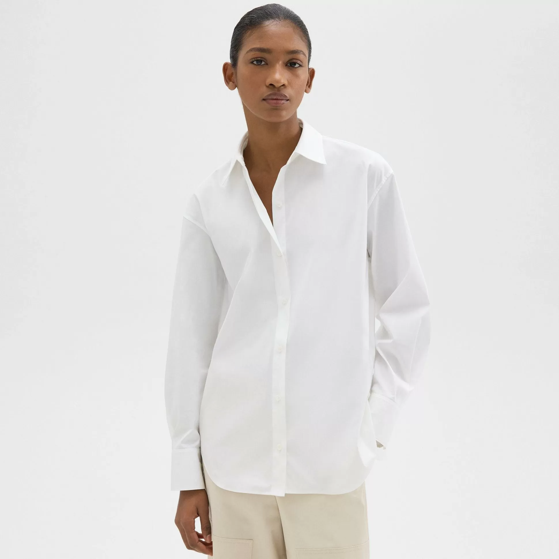 Theory Boyfriend Shirt In Good Cotton-Women Tops