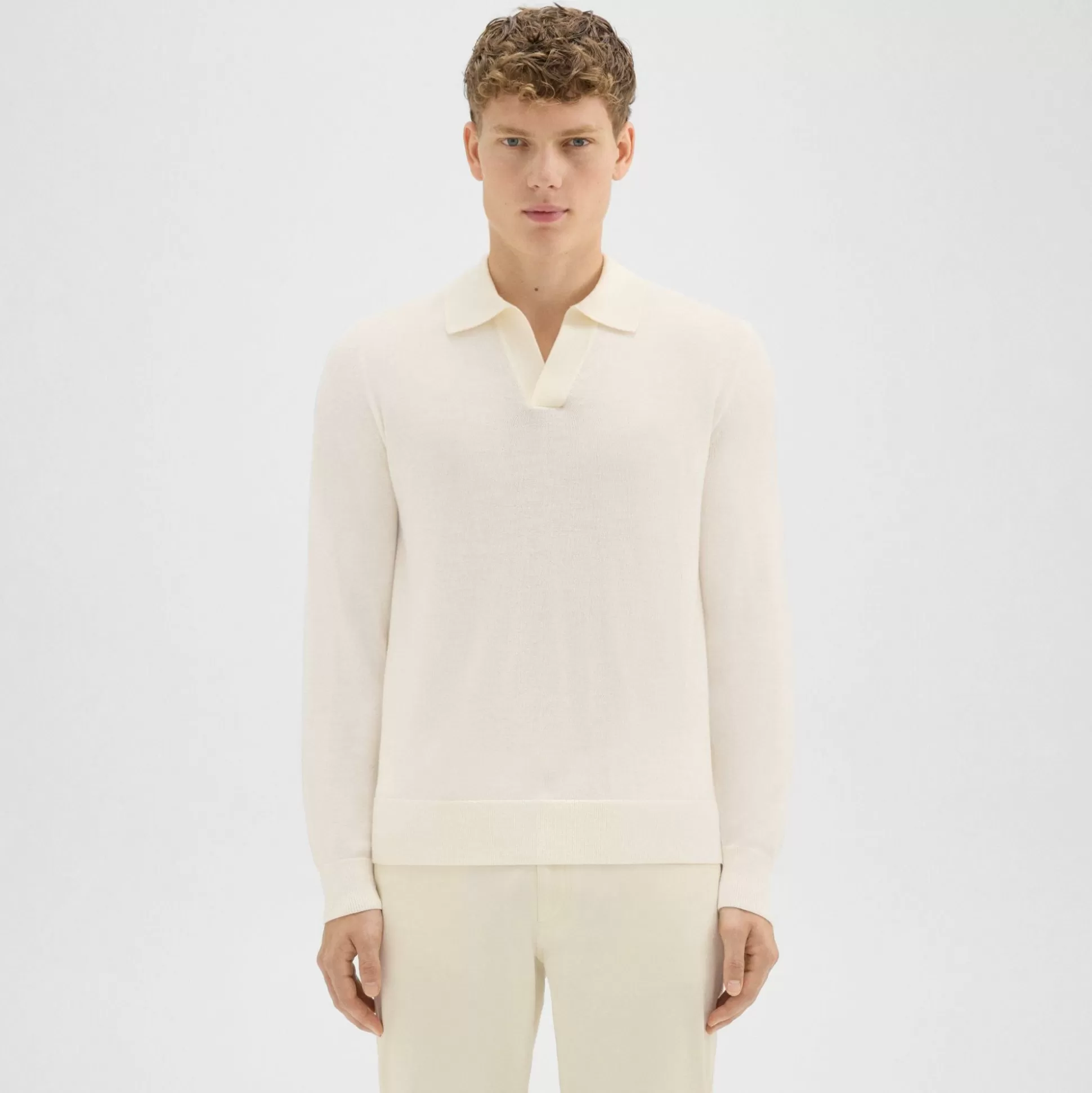 Theory Briody Long-Sleeve Polo In Merino Wool-Men Sweaters + Cardigans