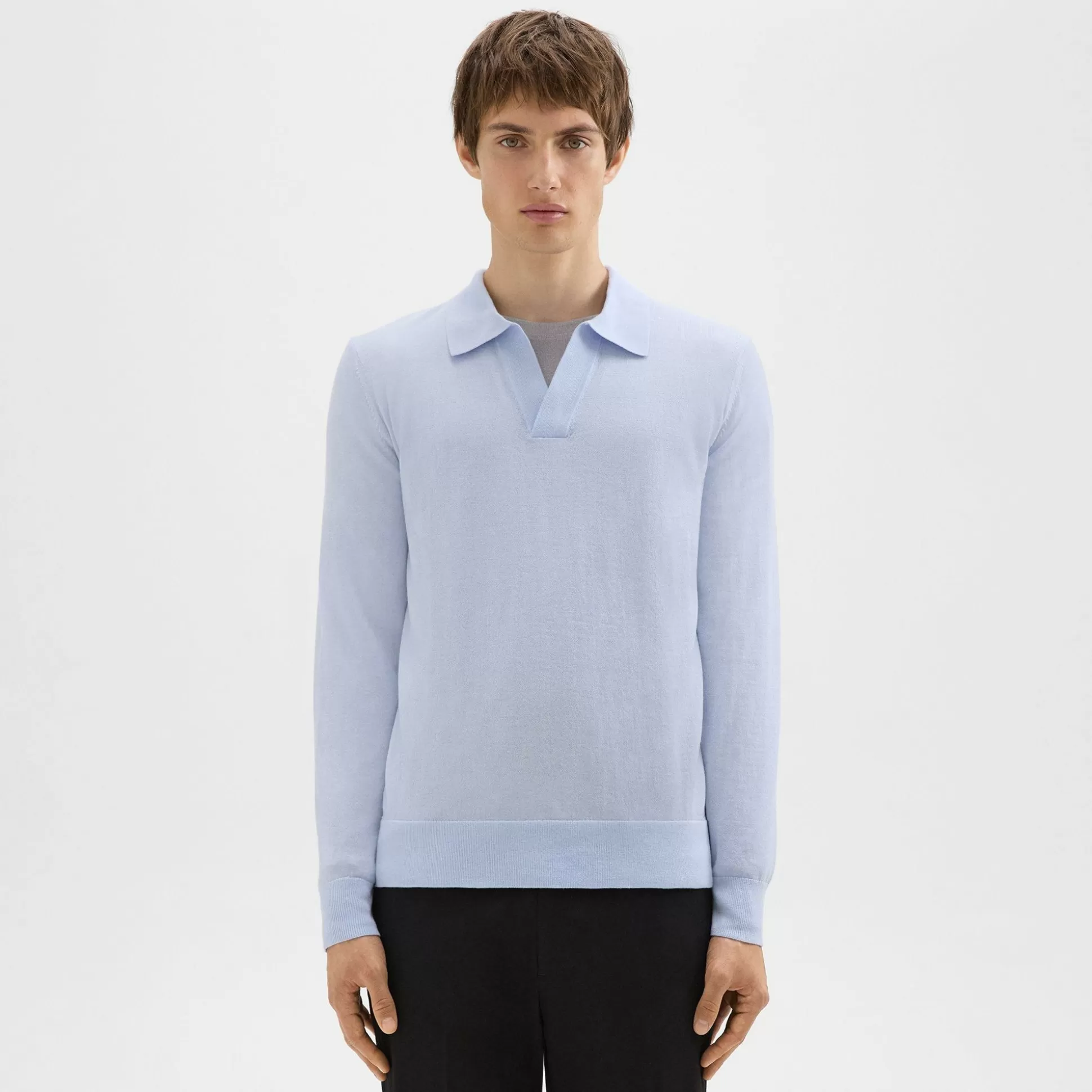 Theory Briody Long-Sleeve Polo In Merino Wool-Men Sweaters + Cardigans