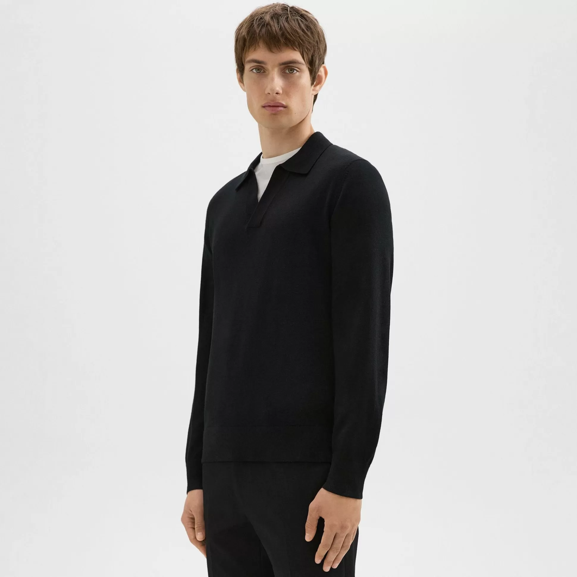 Theory Briody Long-Sleeve Polo In Merino Wool-Men Sweaters + Cardigans