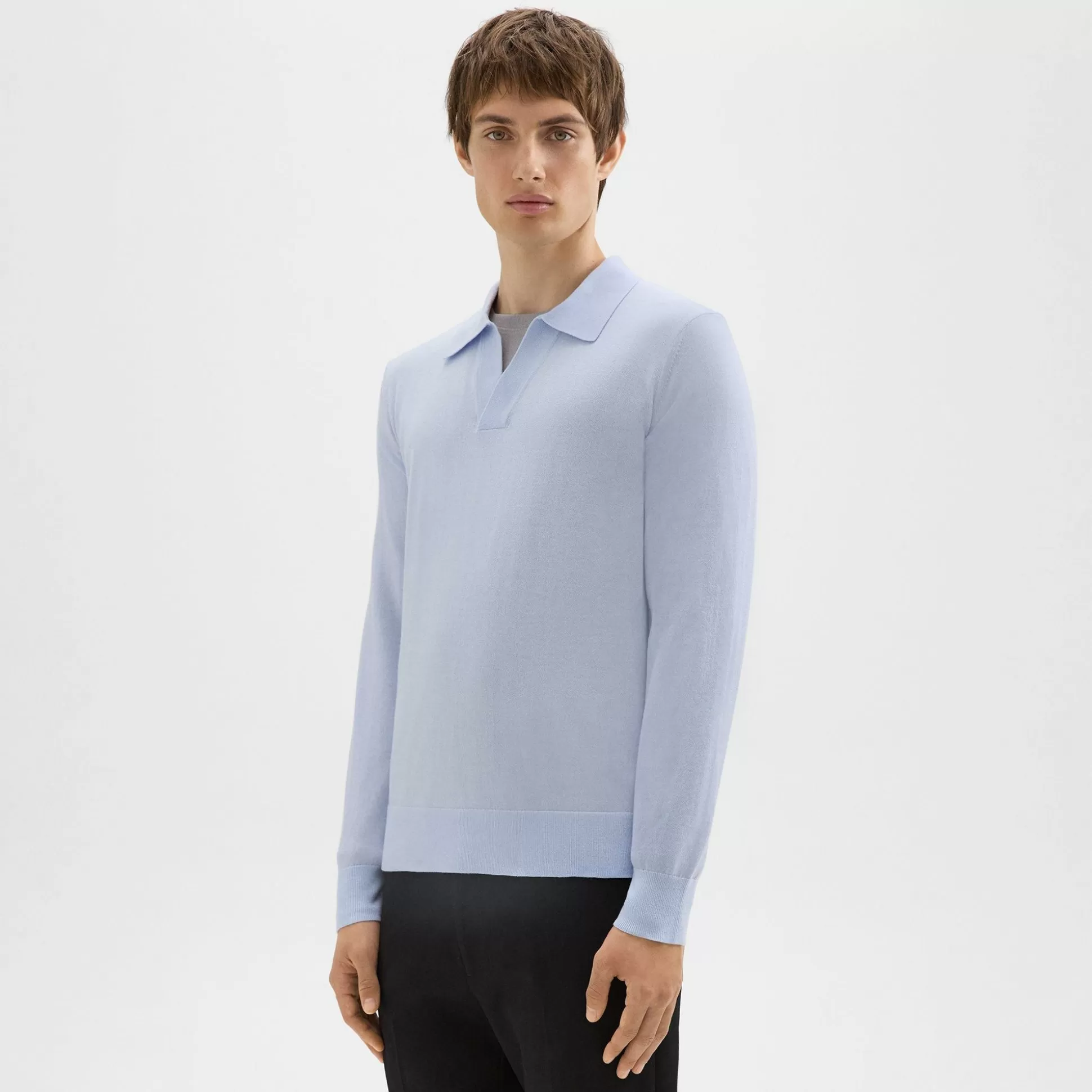 Theory Briody Long-Sleeve Polo In Merino Wool-Men Sweaters + Cardigans