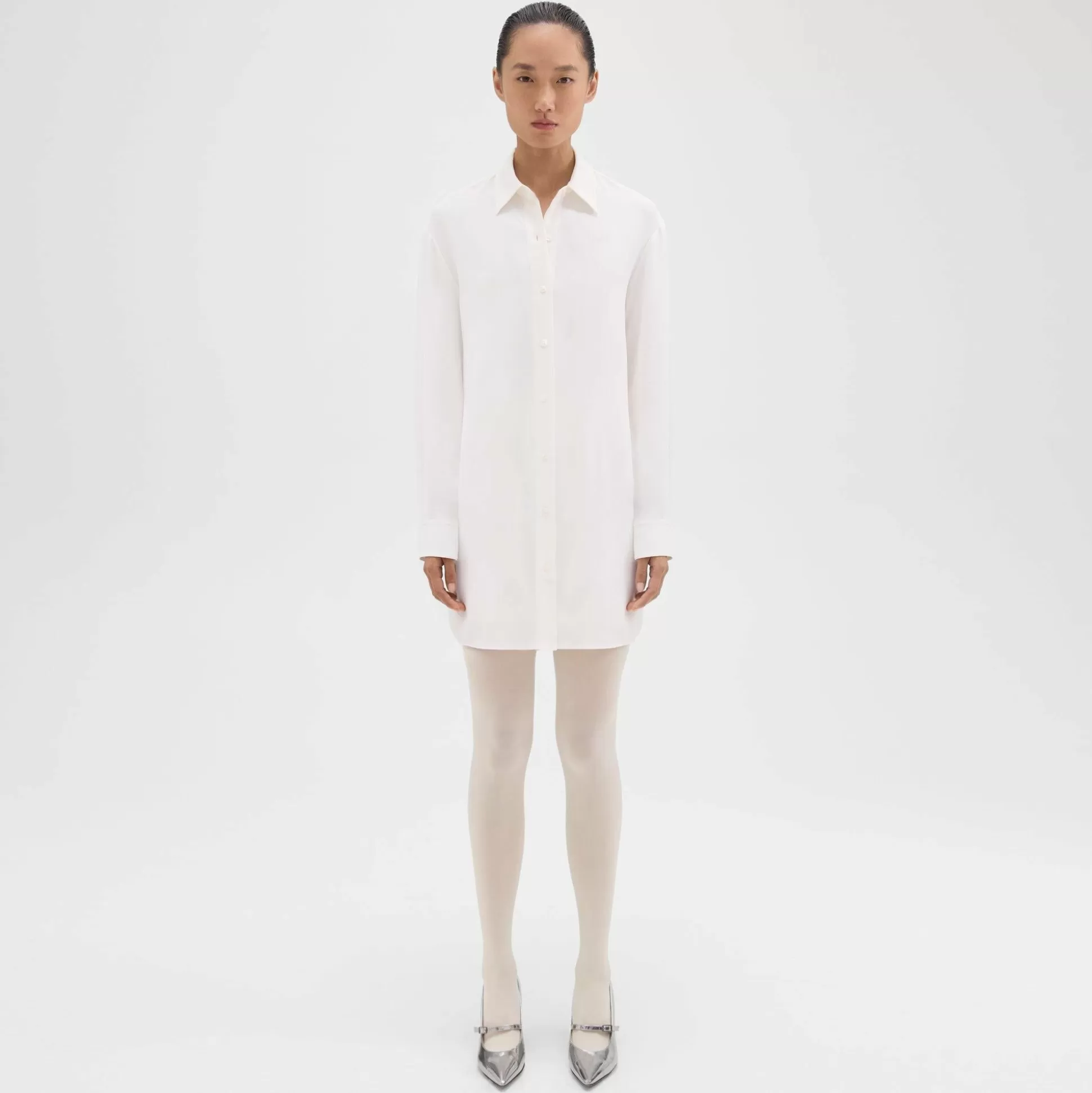 Theory Button-Up Tunic In Crepe-Women Dresses