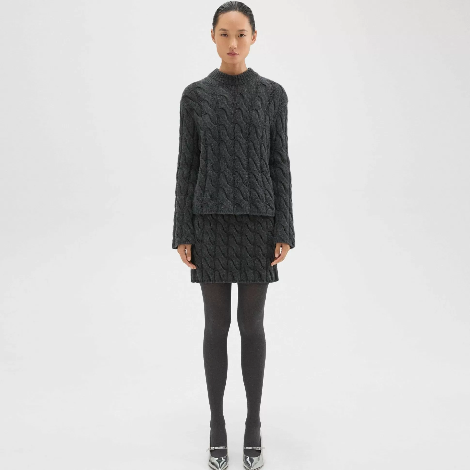 Theory Cable Knit Mini Skirt In Felted Wool-Cashmere-Women Skirts