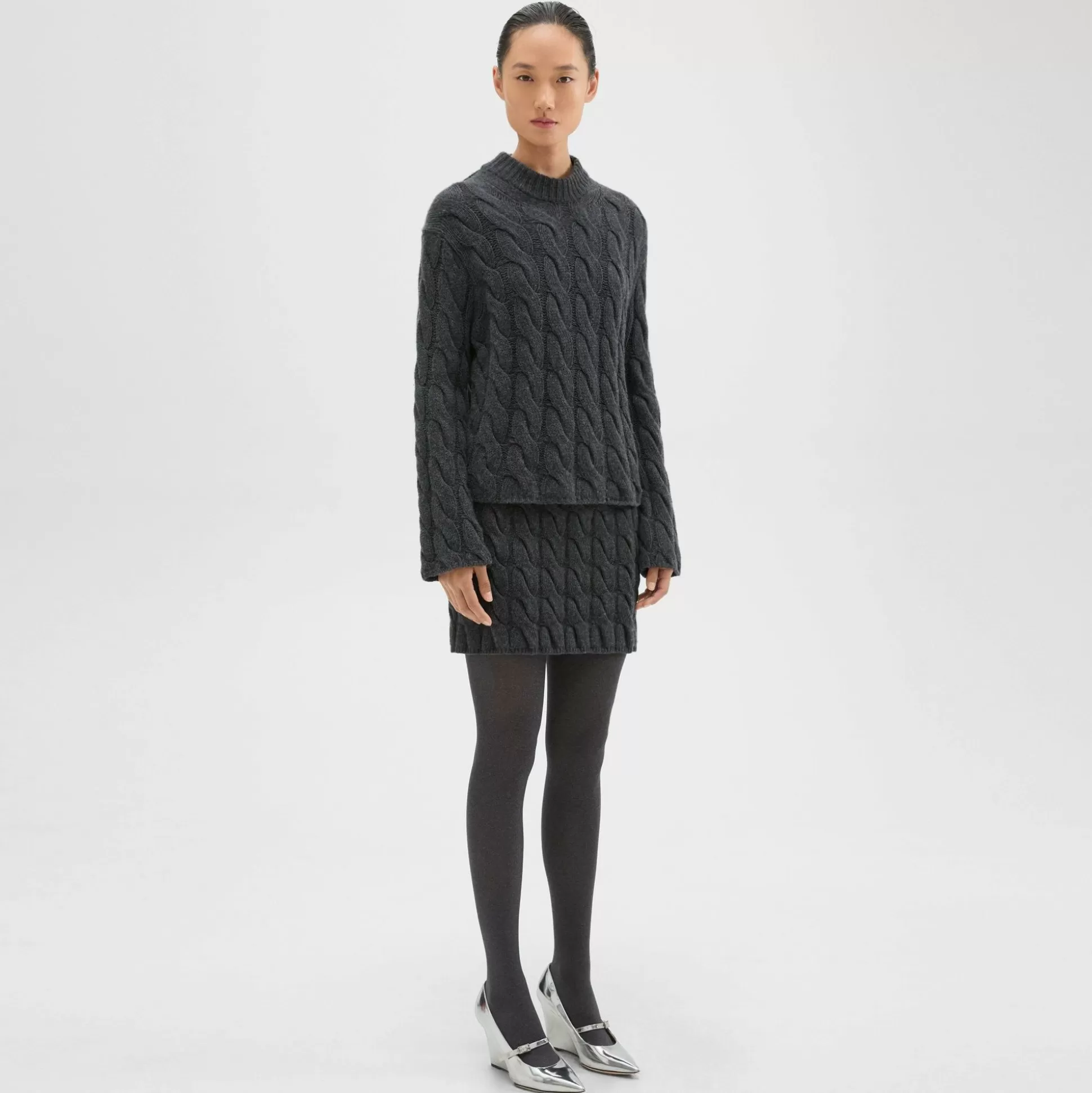 Theory Cable Knit Mini Skirt In Felted Wool-Cashmere-Women Skirts