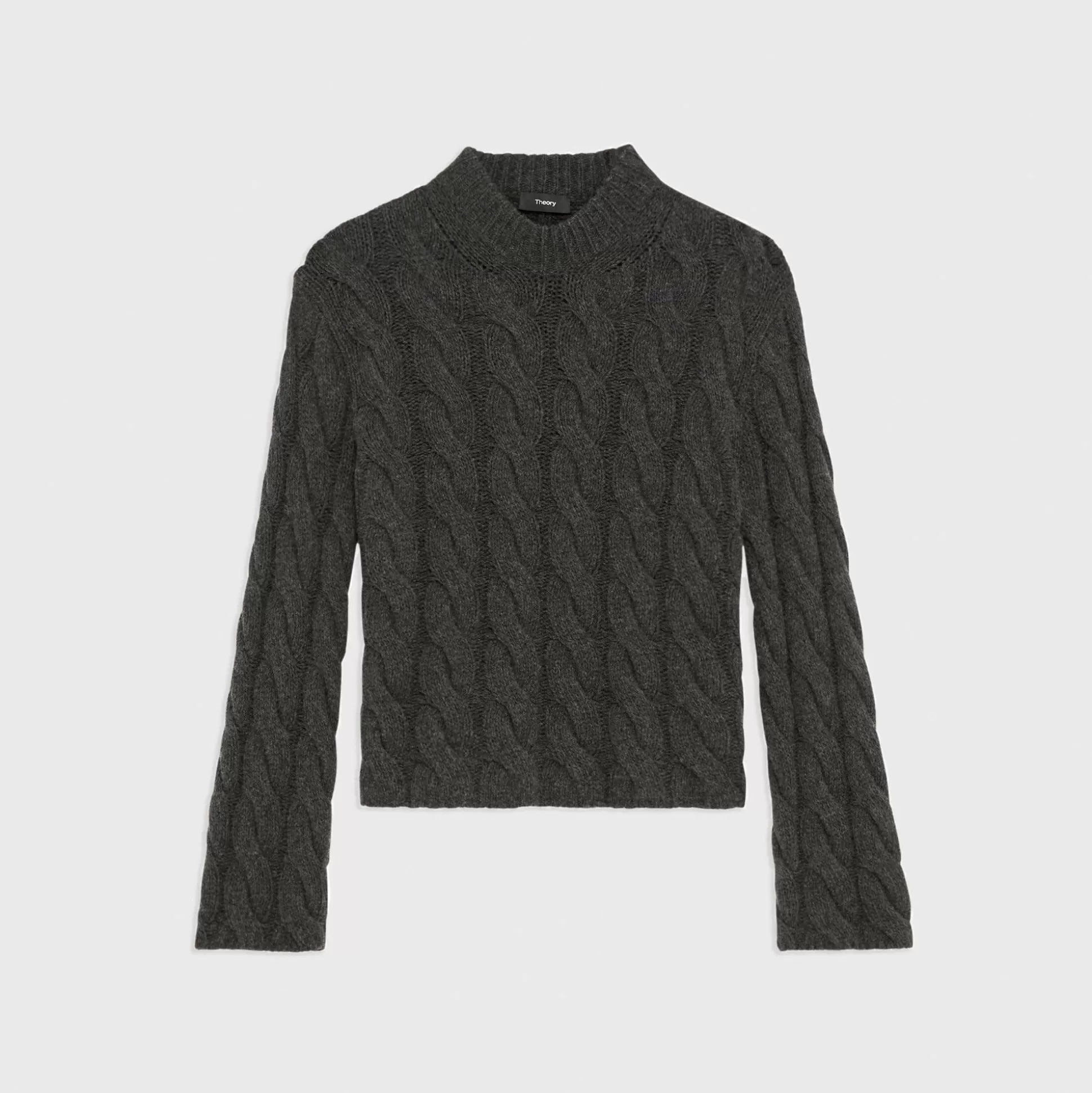 Theory Cable Knit Mock Neck Sweater In Felted Wool-Cashmere-Women Sweaters + Cardigans