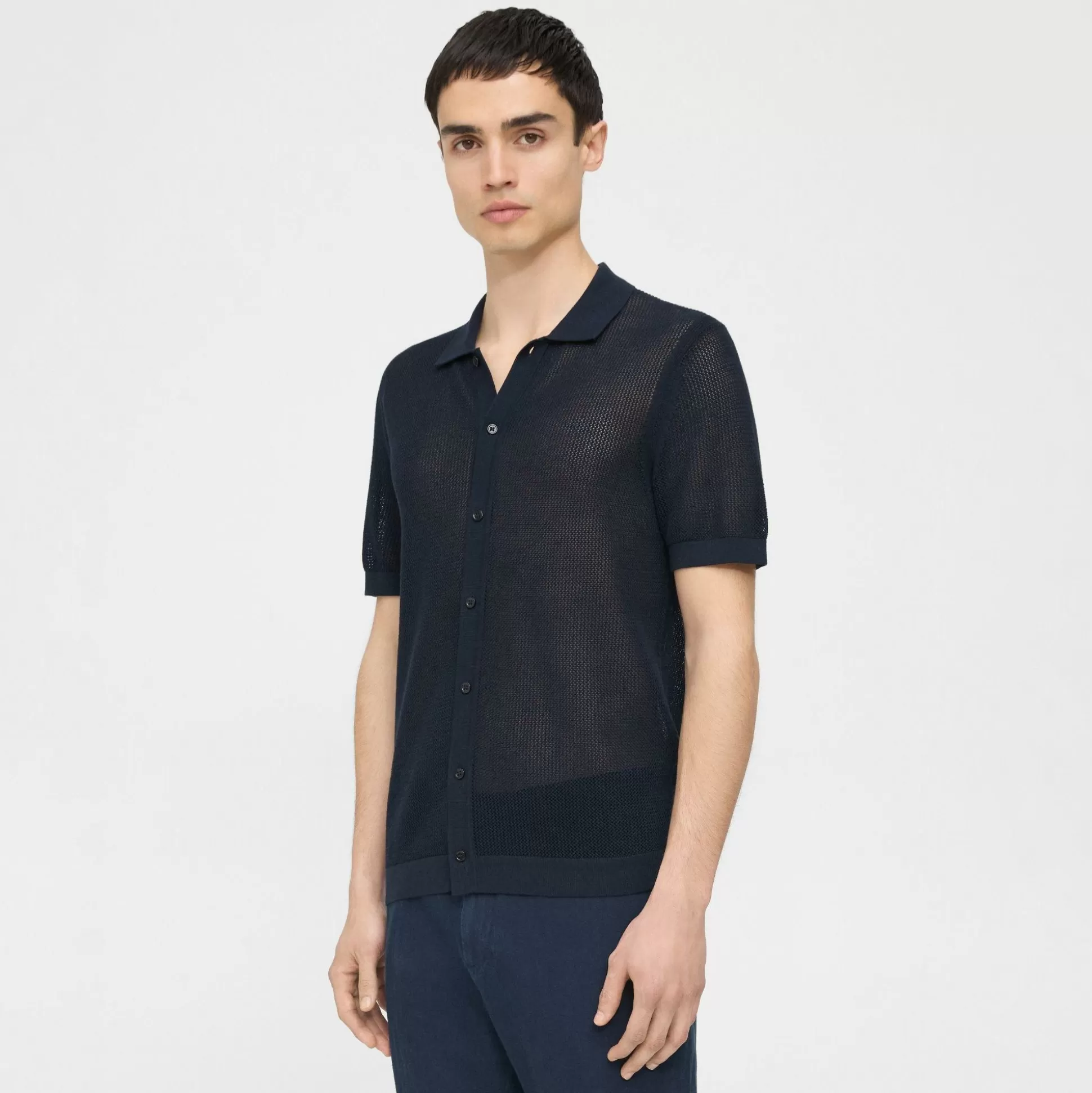 Theory Cairn Short-Sleeve Shirt In Cotton-Men Sweaters + Cardigans | Shirts