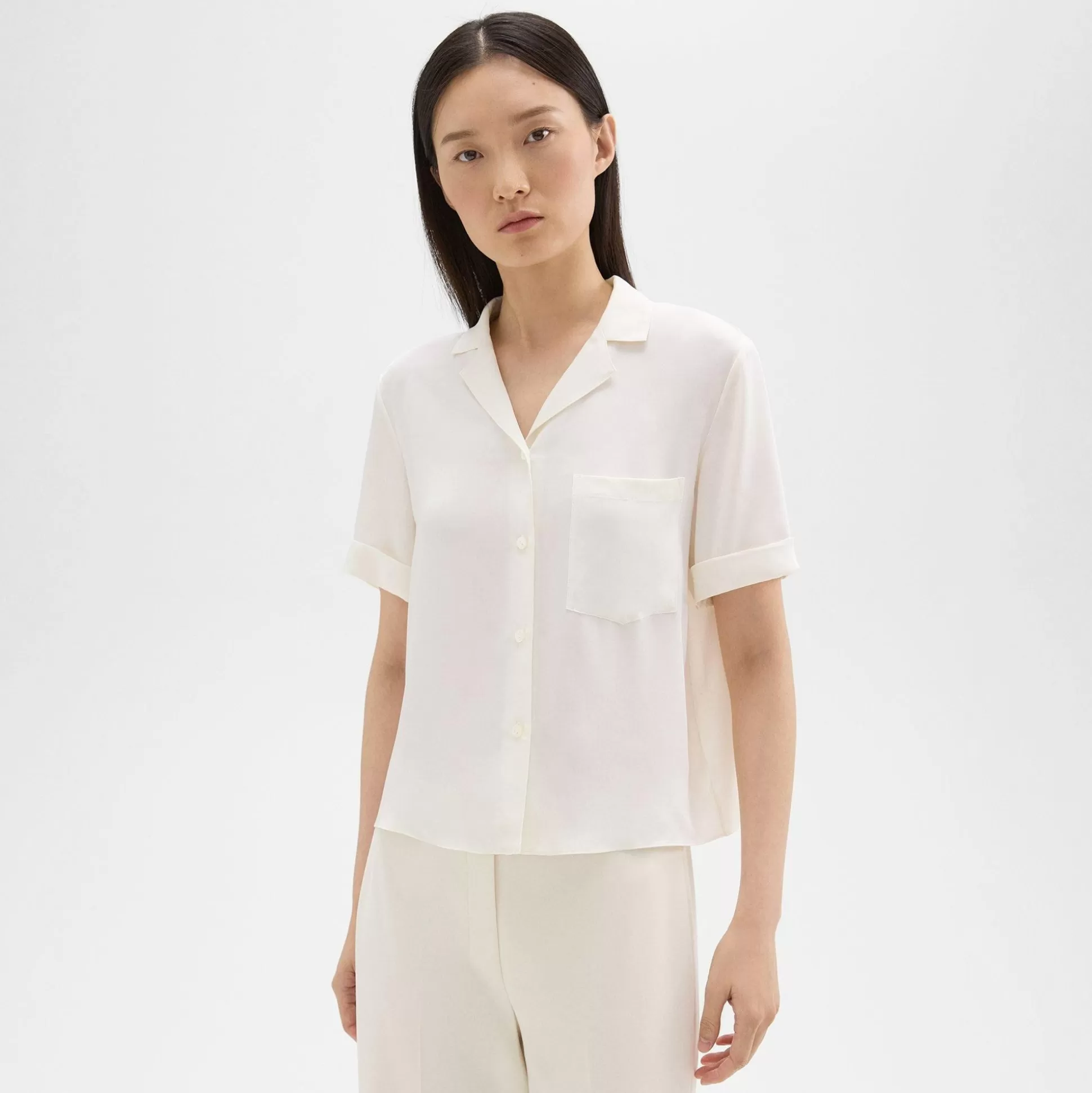 Theory Camp Shirt In Silk Georgette-Women Tops