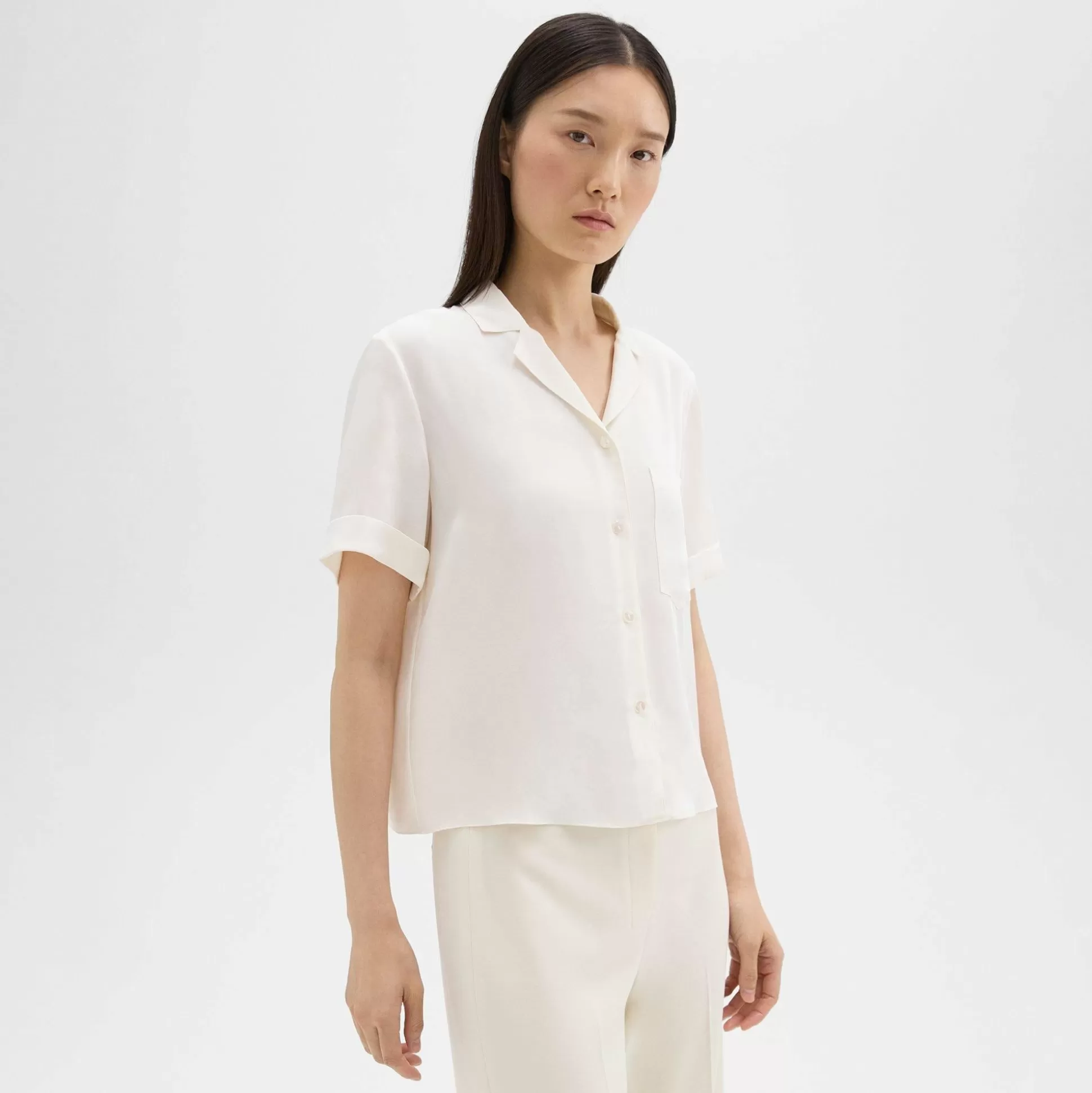 Theory Camp Shirt In Silk Georgette-Women Tops