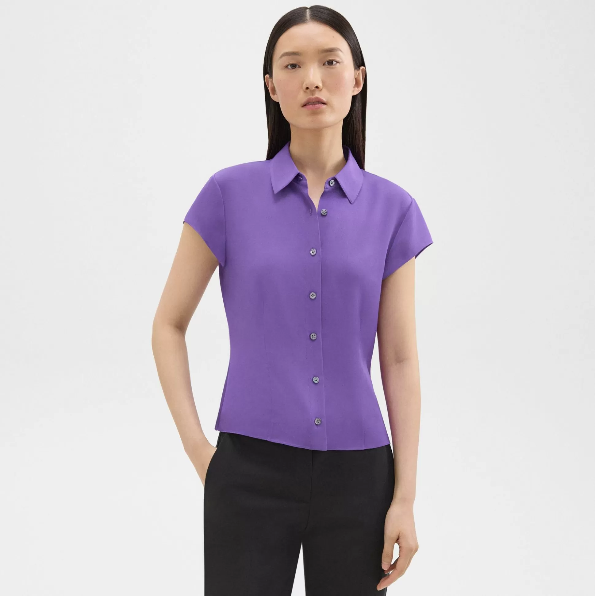 Theory Cap Sleeve Shirt In Silk Georgette-Women Tops