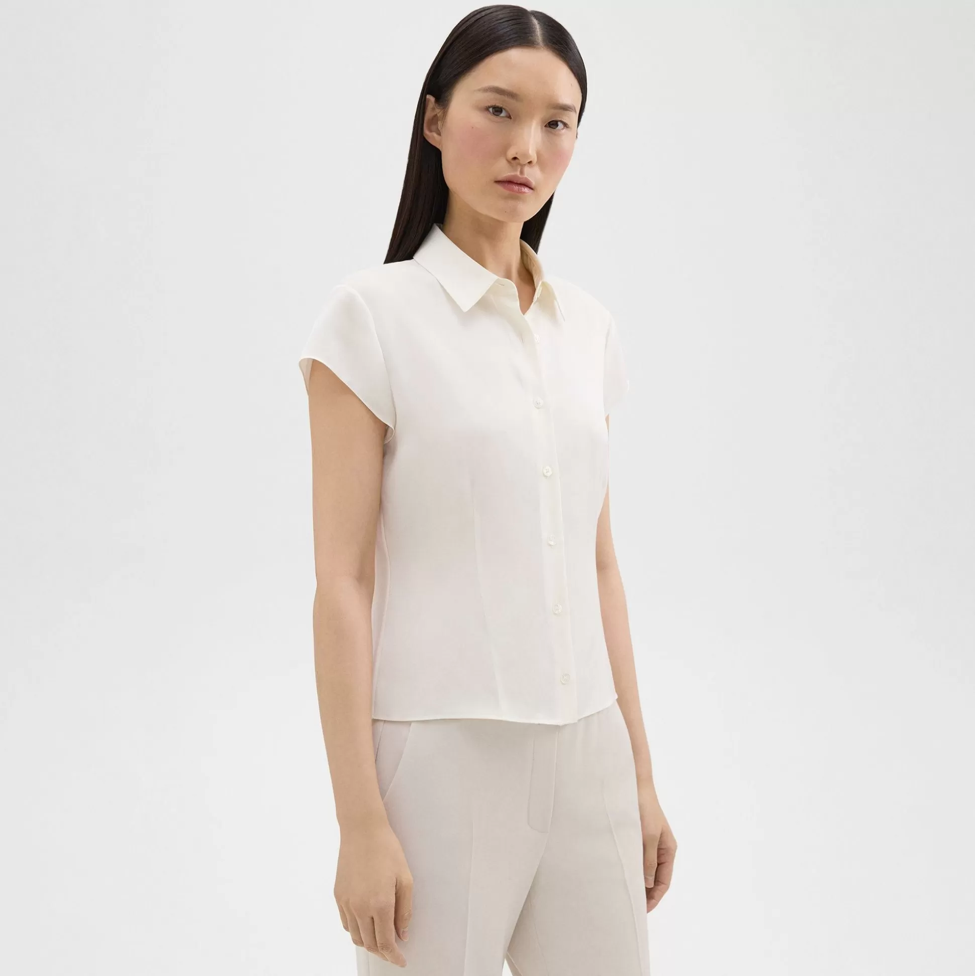 Theory Cap Sleeve Shirt In Silk Georgette-Women Tops