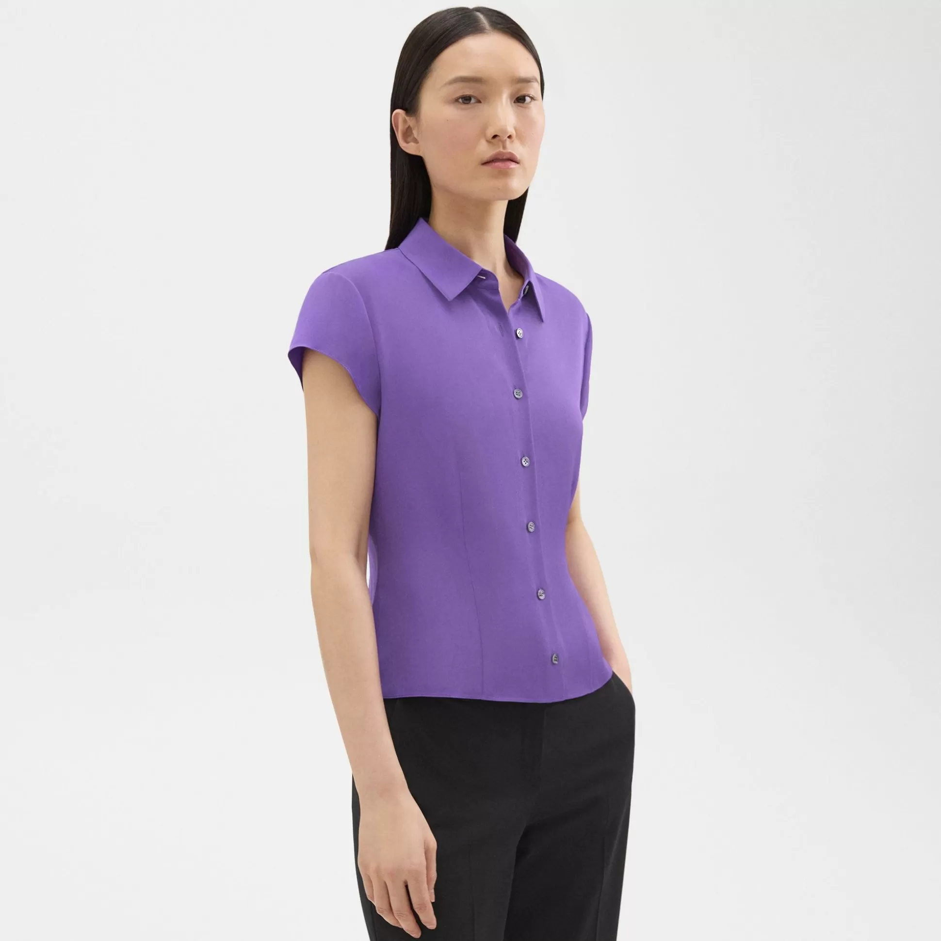 Theory Cap Sleeve Shirt In Silk Georgette-Women Tops