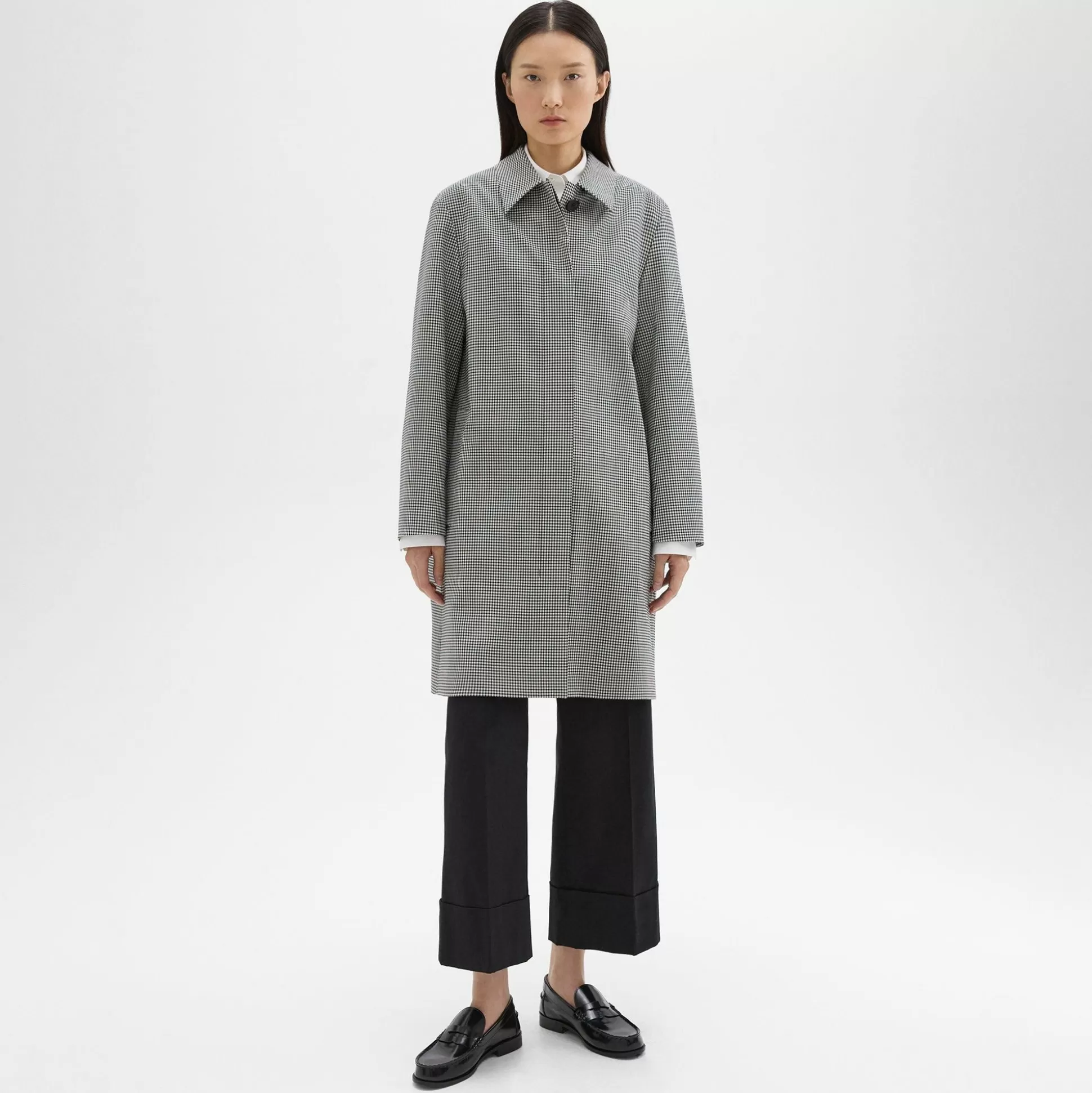 Theory Car Coat In Checked Stretch Wool-Women Outerwear