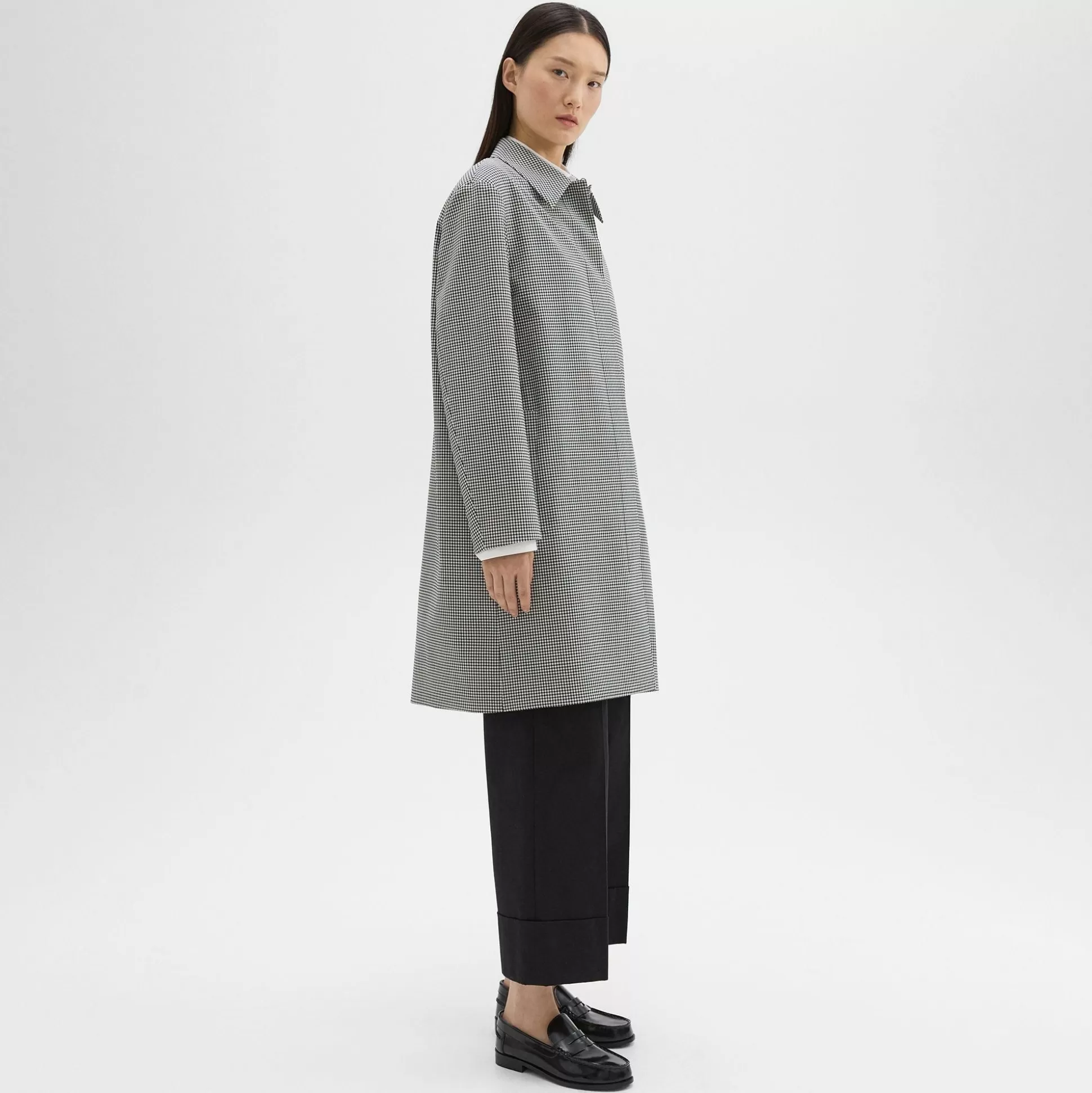 Theory Car Coat In Checked Stretch Wool-Women Outerwear