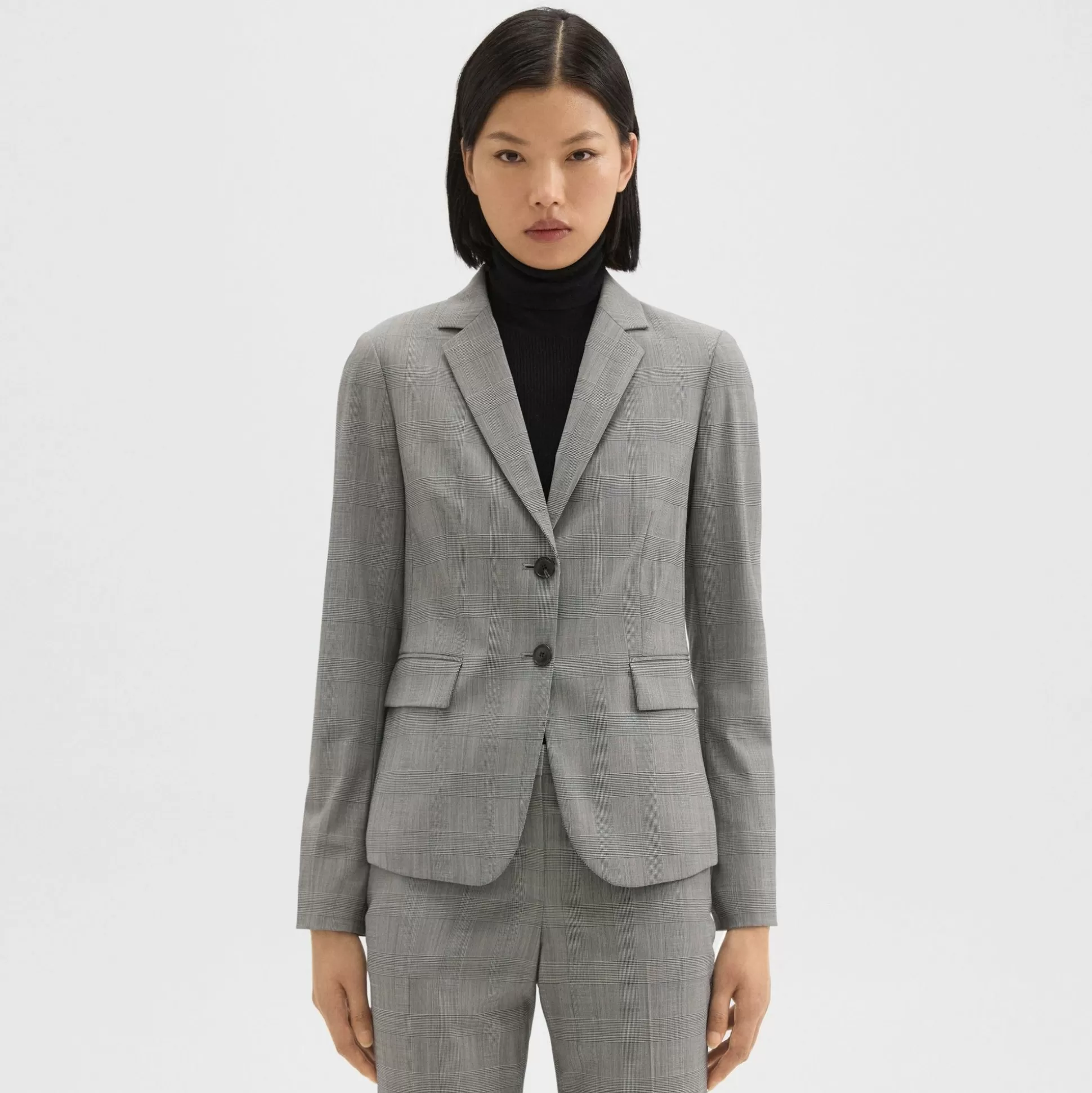 Theory Carissa Blazer In Plaid Stretch Wool-Women Suits | Blazers + Jackets