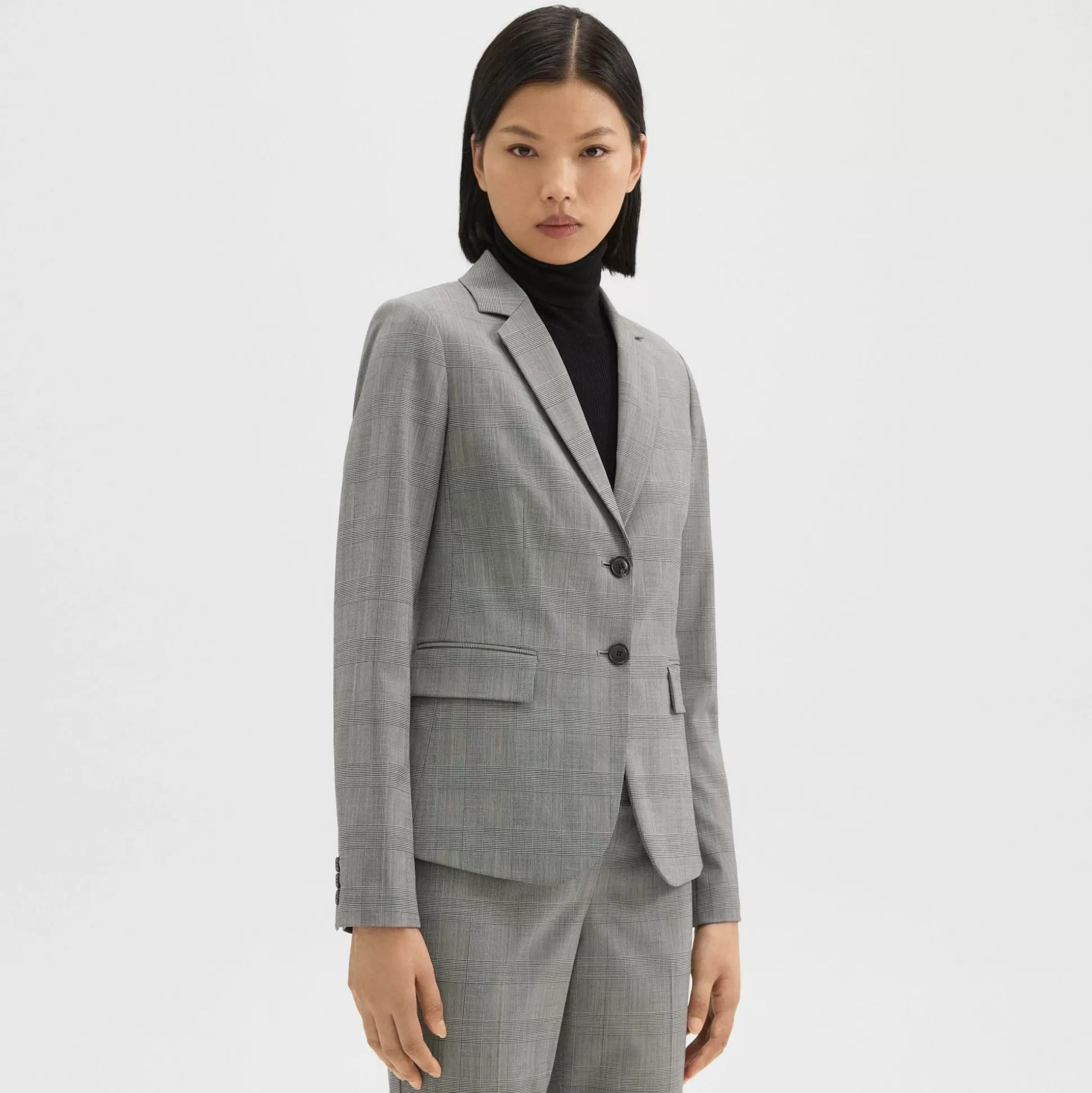 Theory Carissa Blazer In Plaid Stretch Wool-Women Suits | Blazers + Jackets