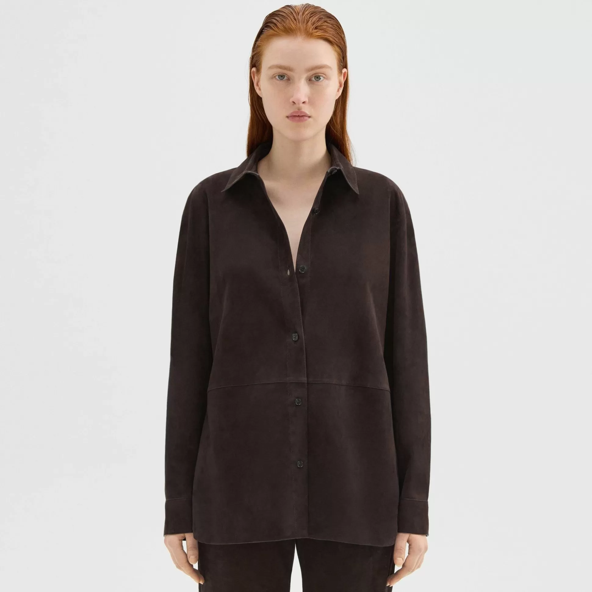 Theory Classic Menswear Shirt In Suede-Women Tops