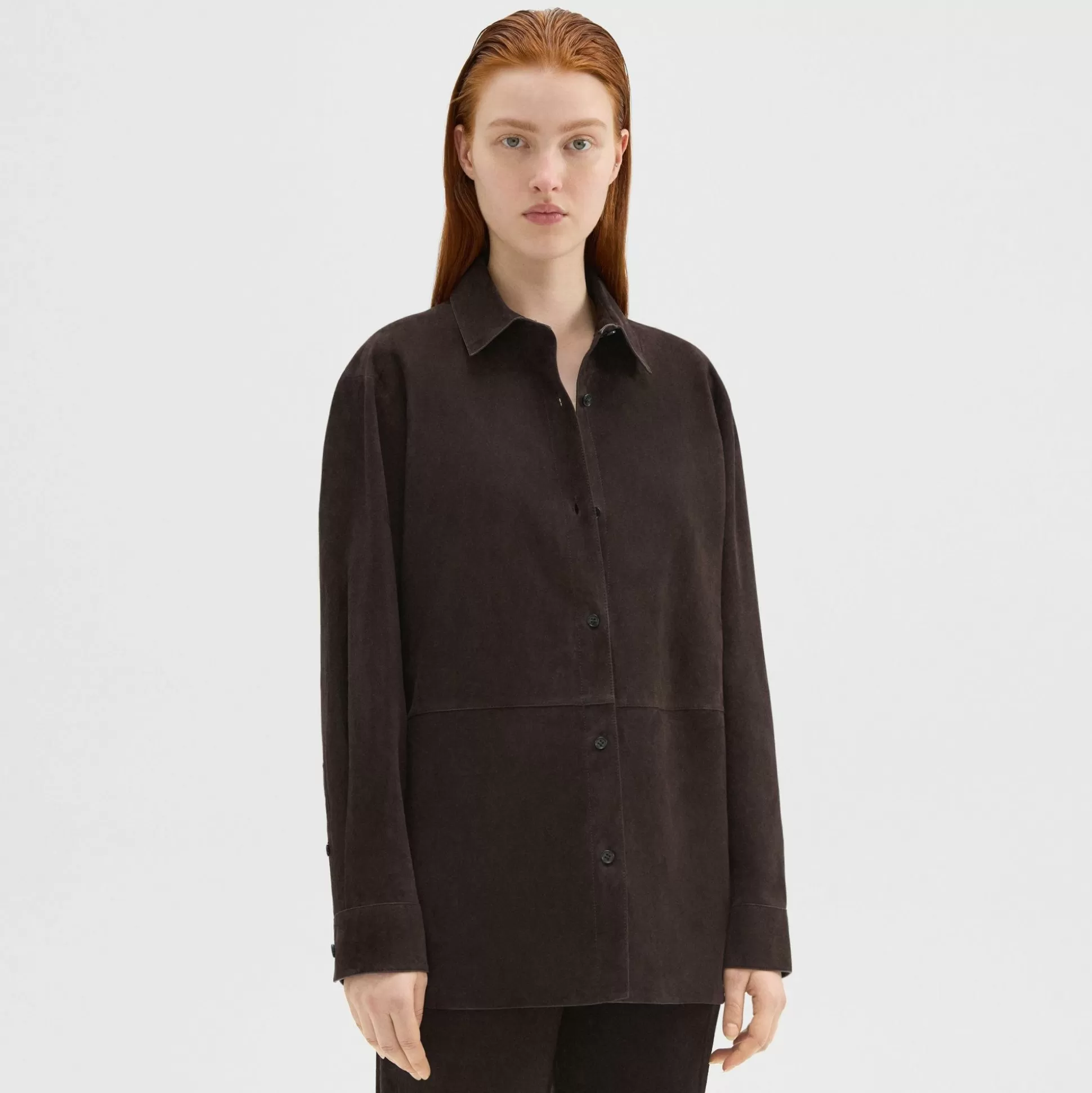 Theory Classic Menswear Shirt In Suede-Women Tops