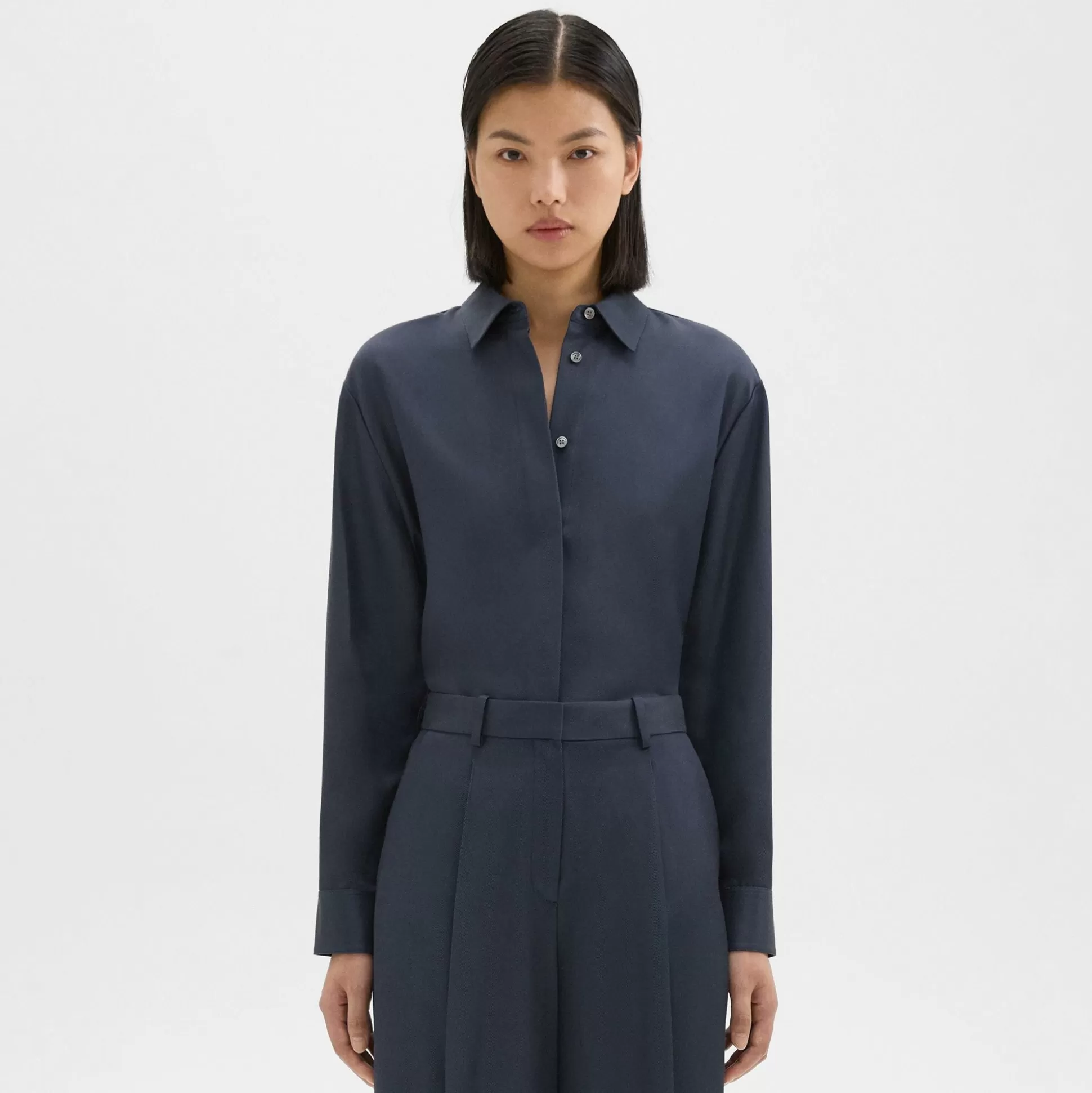 Theory Classic Menswear Shirt In Viscose Twill-Women Tops