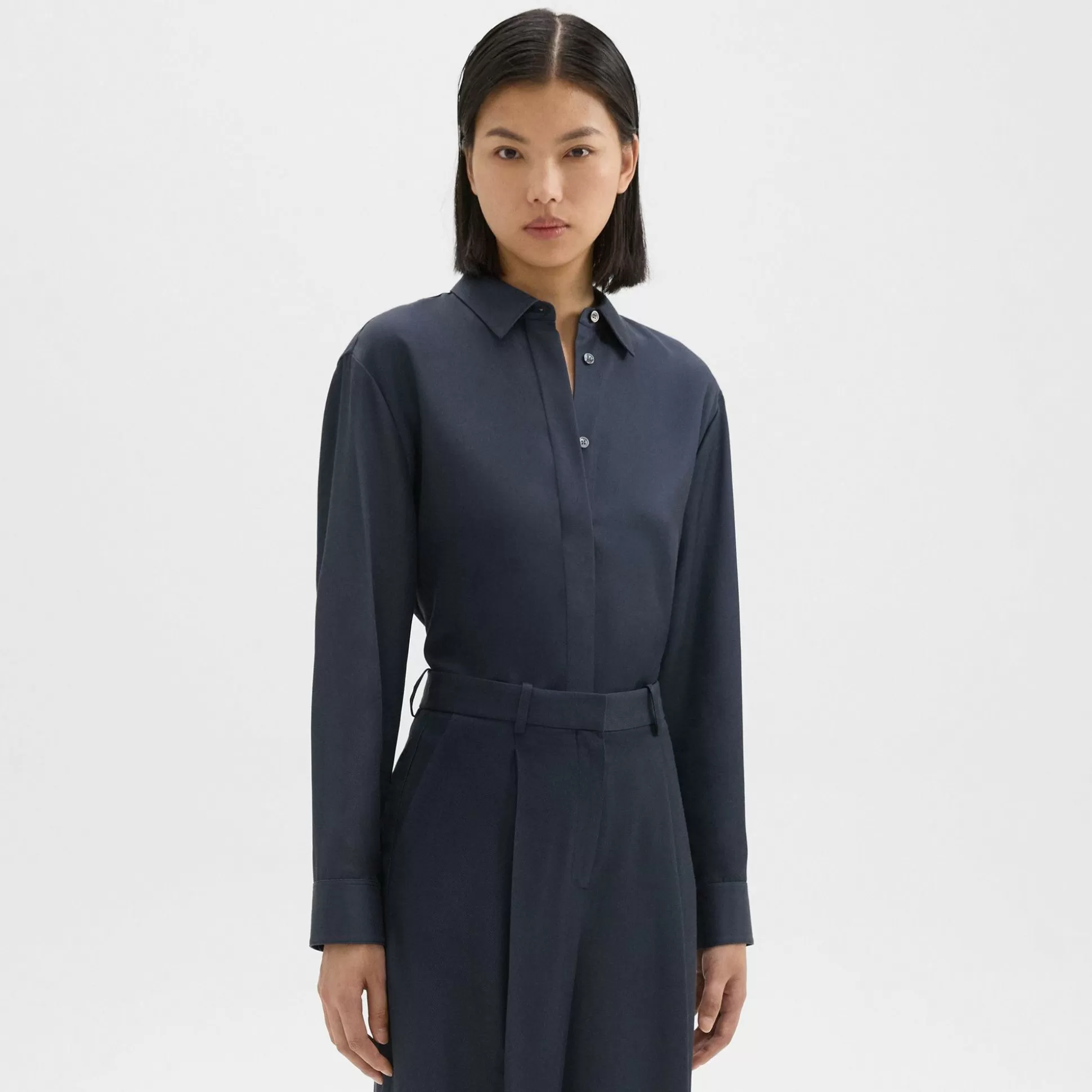 Theory Classic Menswear Shirt In Viscose Twill-Women Tops