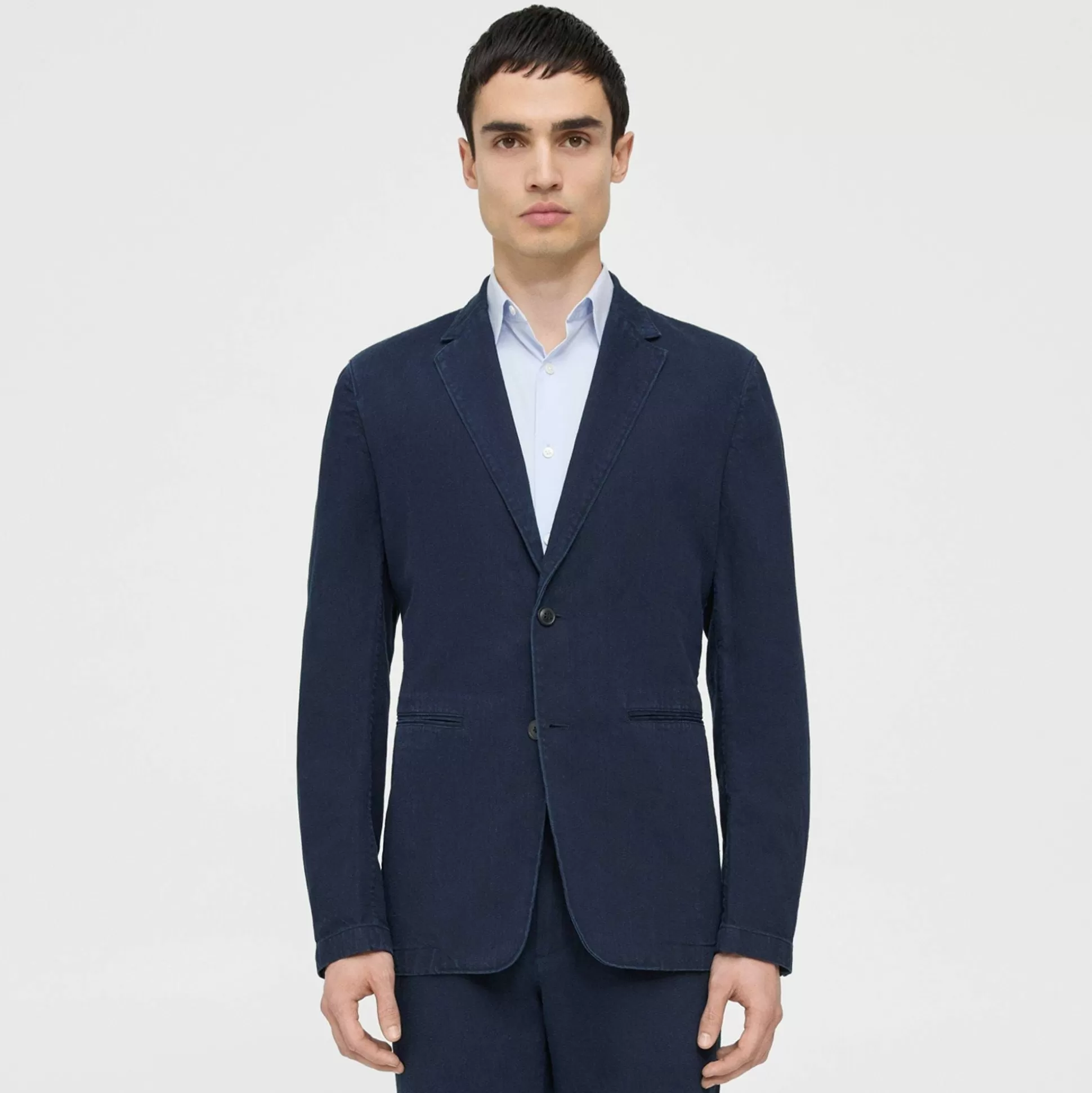 Theory Clinton Blazer In Indigo-Dyed Cotton-Linen-Men Suits | Blazers + Jackets