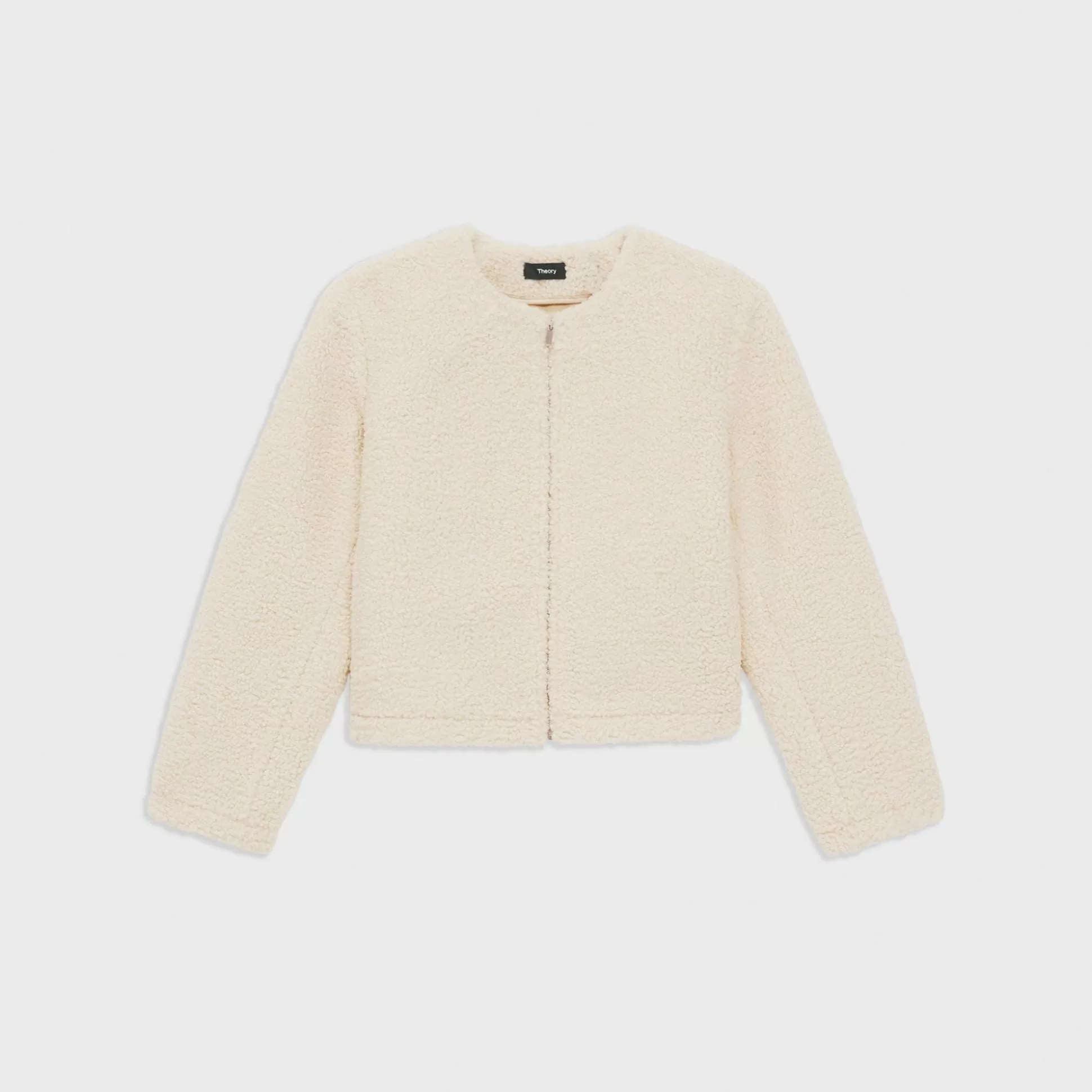 Theory Collarless Zip-Up Jacket In Fleece Jersey-Women Blazers + Jackets