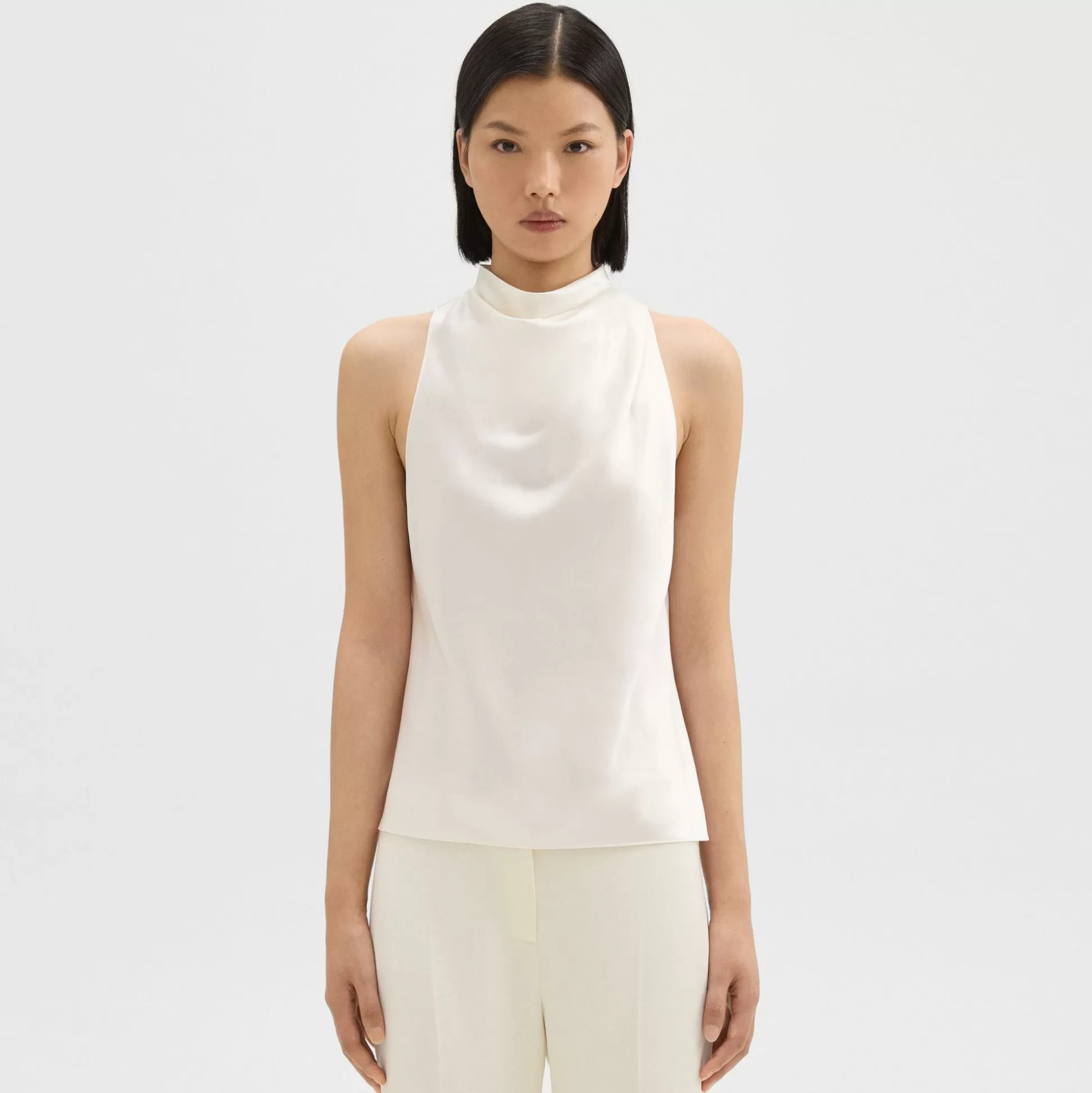 Theory Cowl Neck Top In Satin-Women Tops