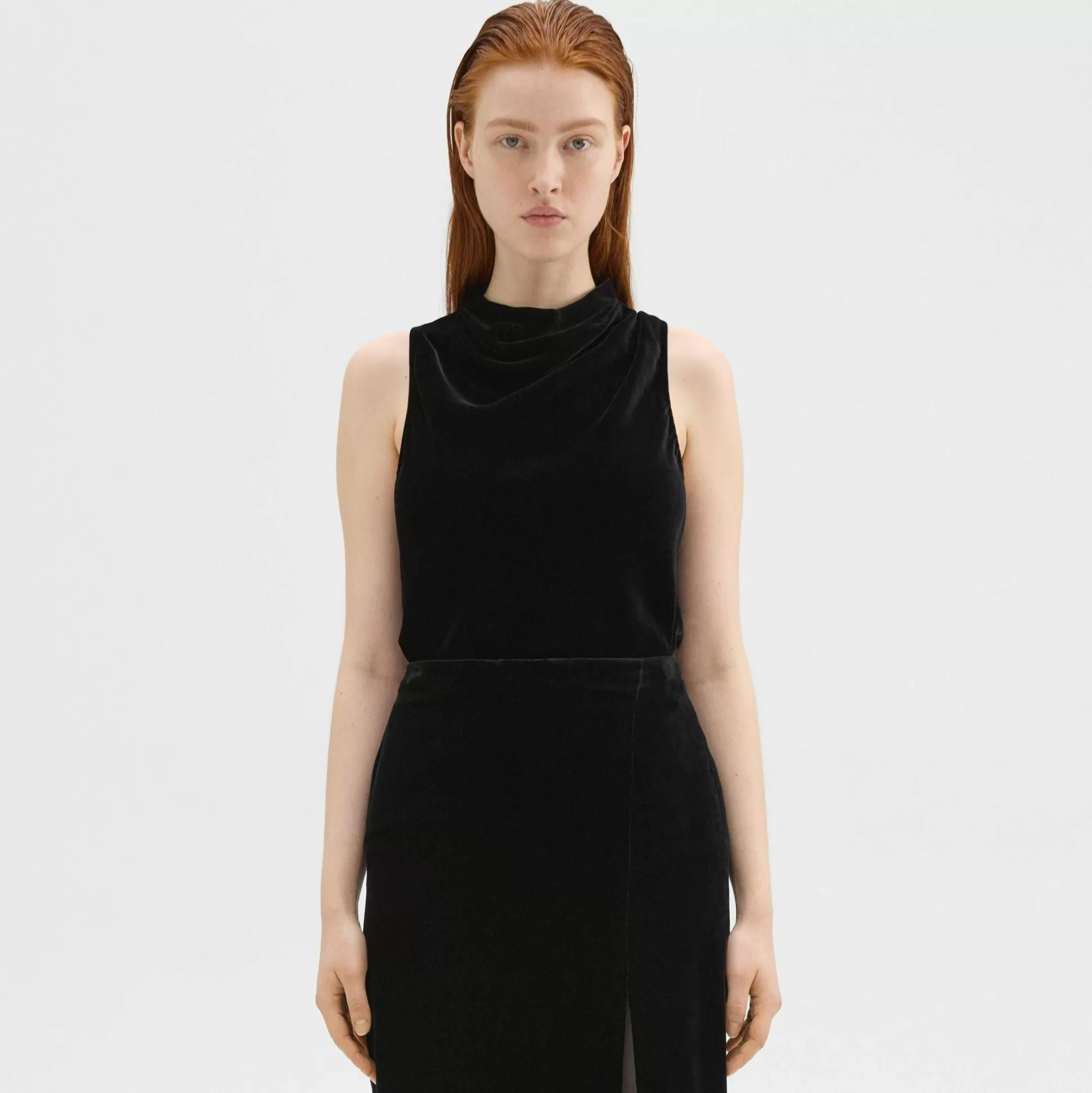 Theory Cowl Neck Top In Stretch Velvet-Women Tops