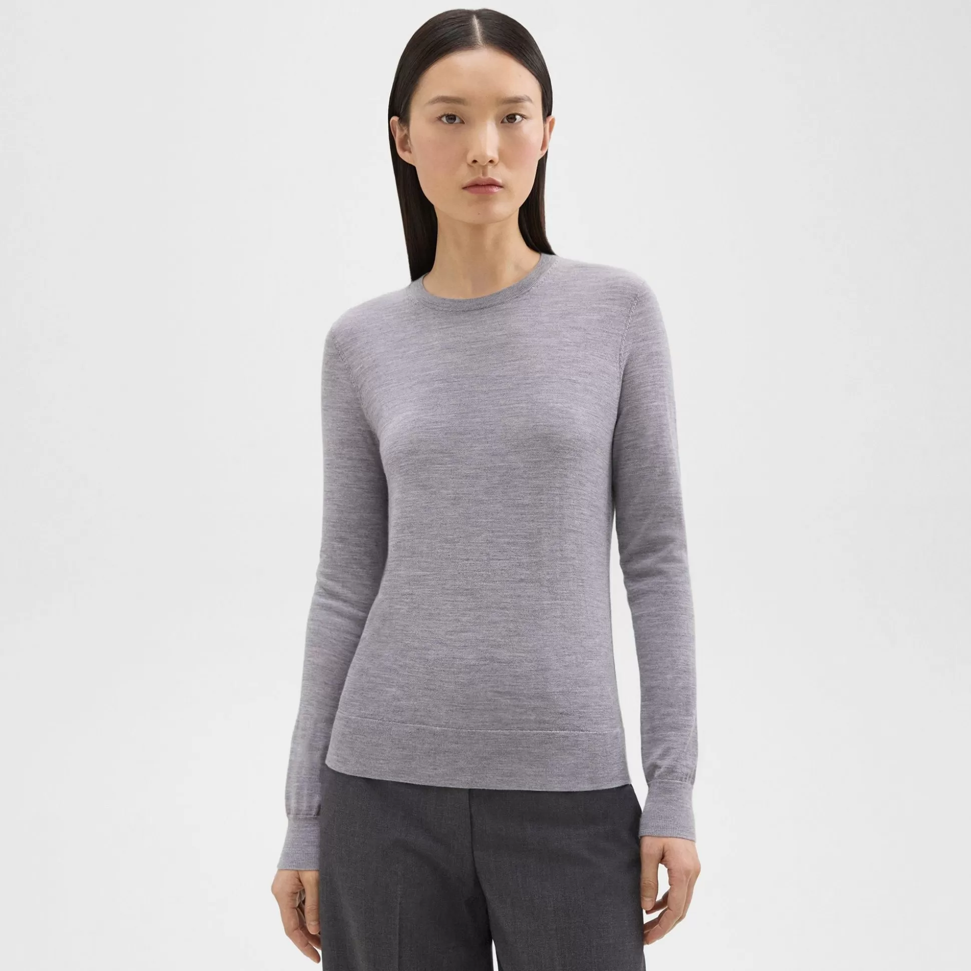 Theory Crewneck Sweater In Regal Wool-Women Sweaters + Cardigans