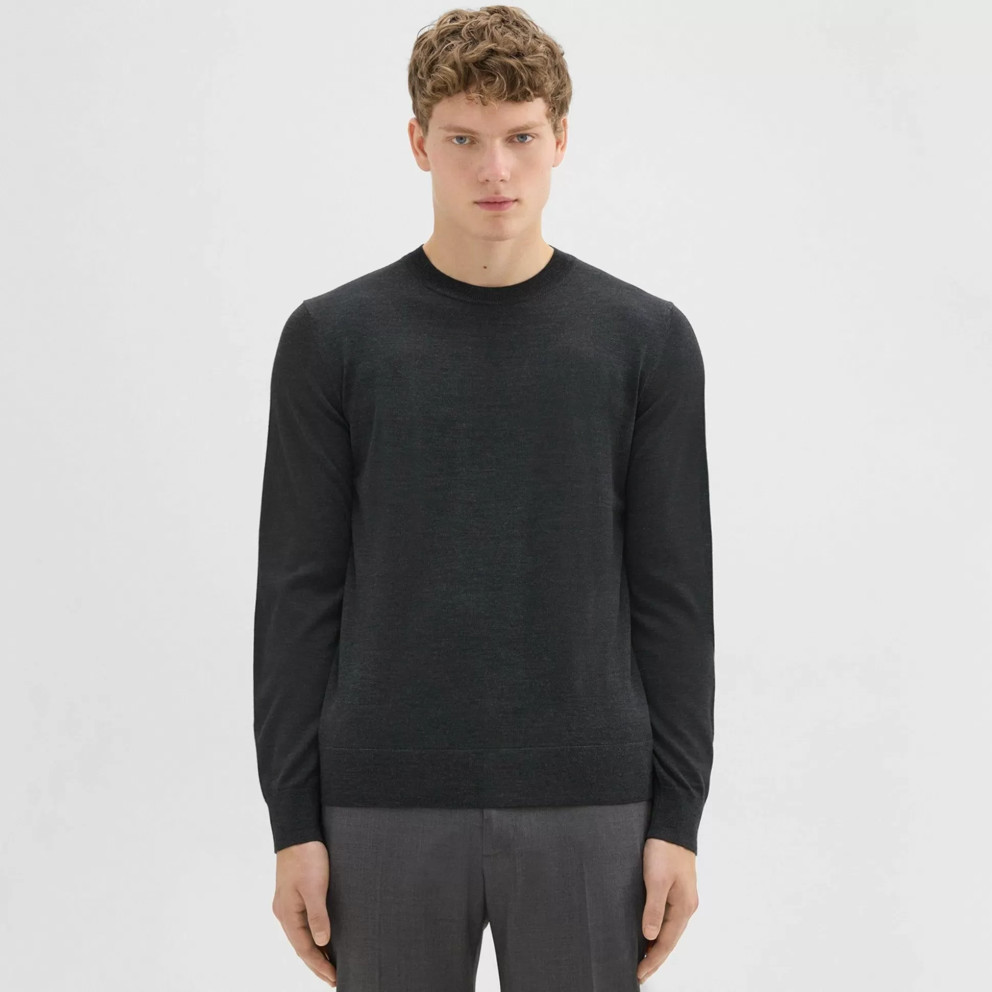 Theory Crewneck Sweater In Regal Wool-Men Sweaters + Cardigans