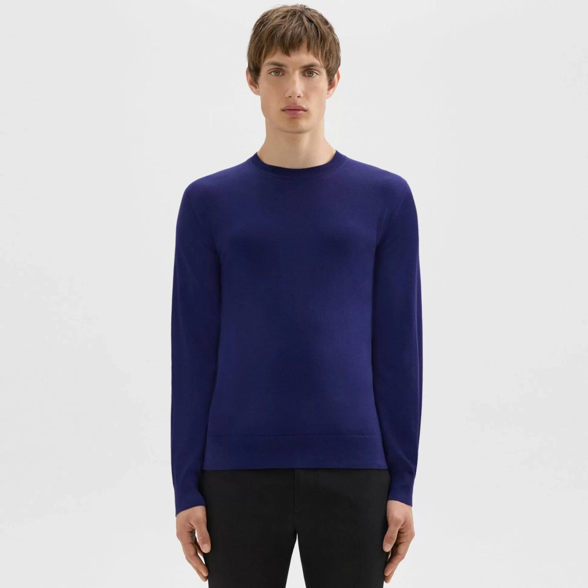 Theory Crewneck Sweater In Regal Wool-Men Sweaters + Cardigans