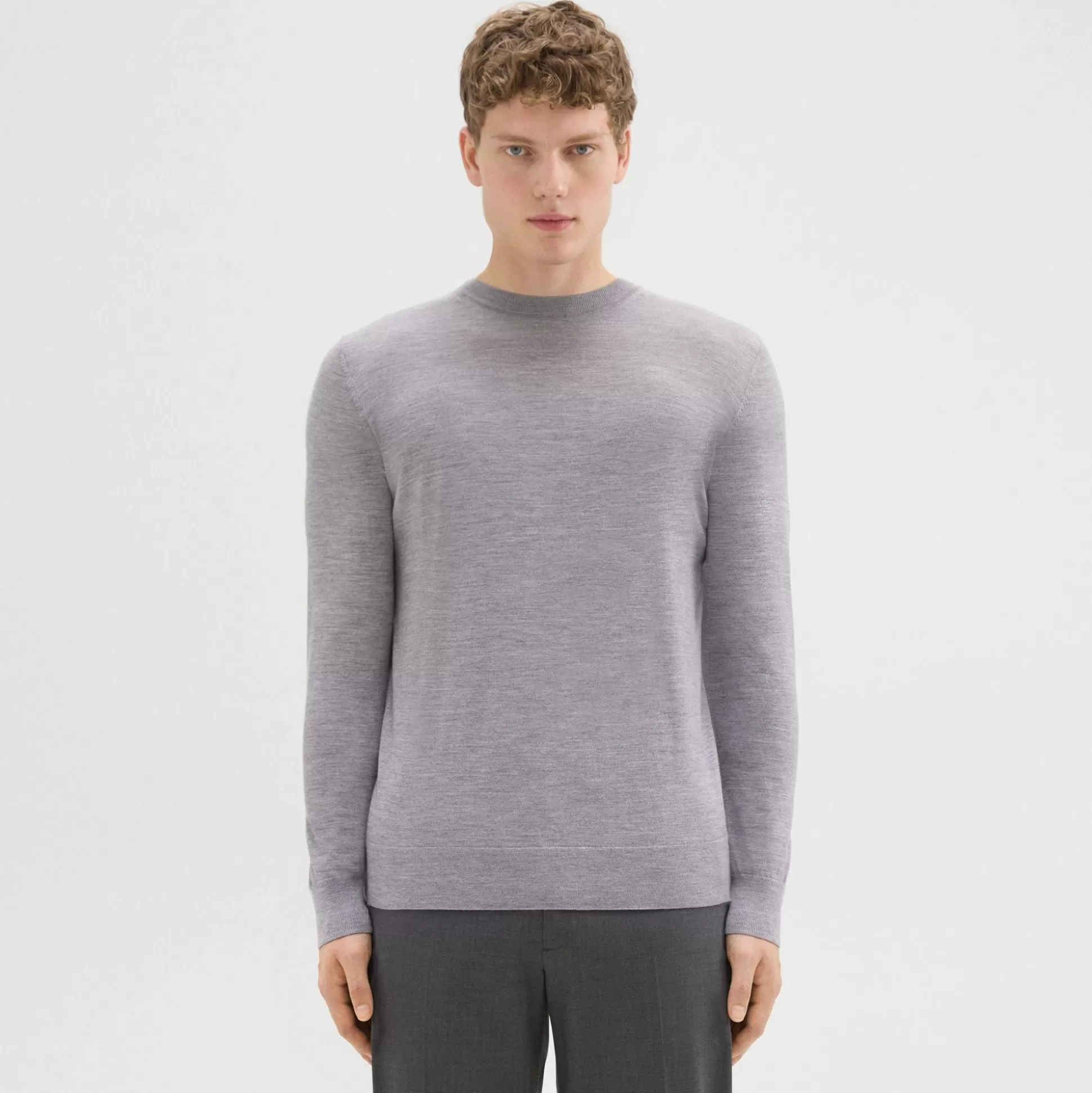 Theory Crewneck Sweater In Regal Wool-Men Sweaters + Cardigans