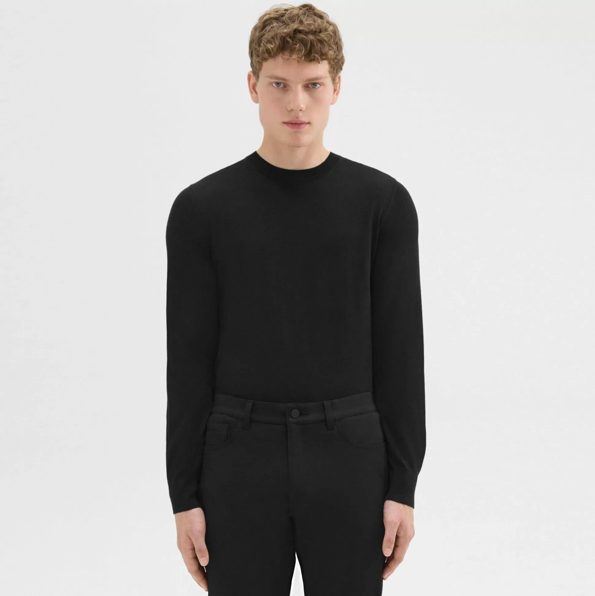 Theory Crewneck Sweater In Regal Wool-Men Sweaters + Cardigans