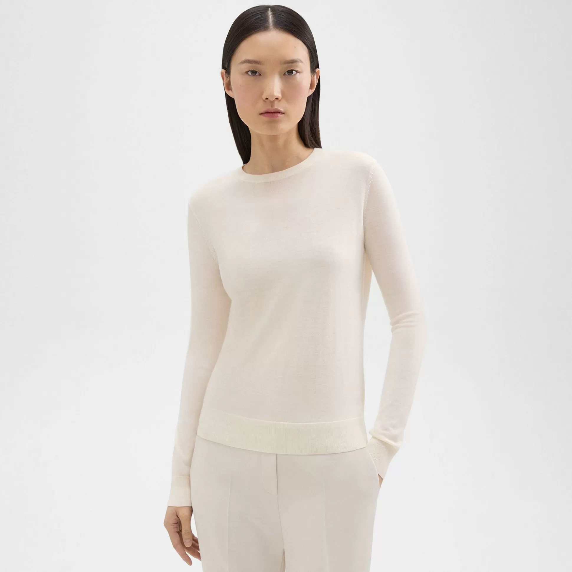 Theory Crewneck Sweater In Regal Wool-Women Sweaters + Cardigans