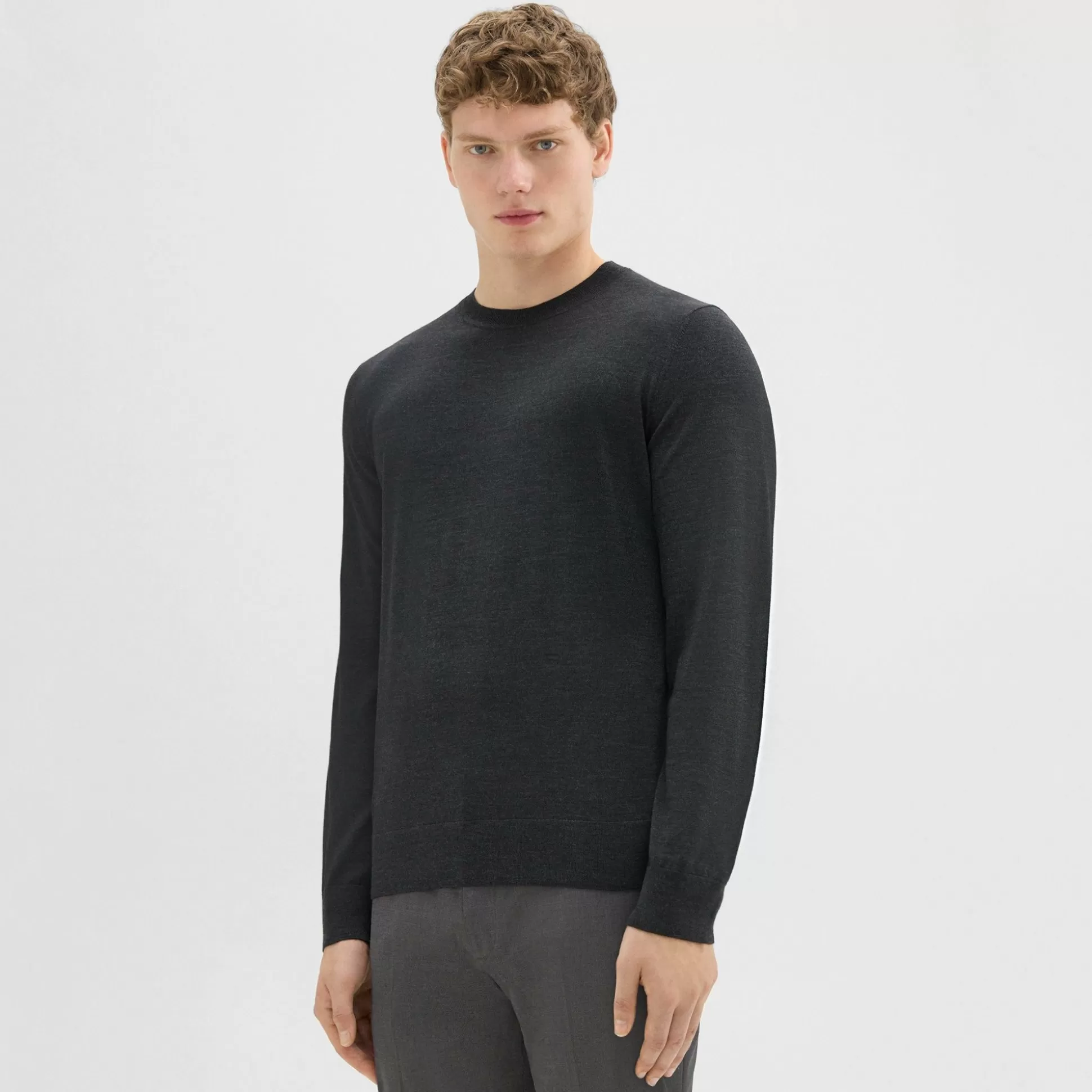 Theory Crewneck Sweater In Regal Wool-Men Sweaters + Cardigans