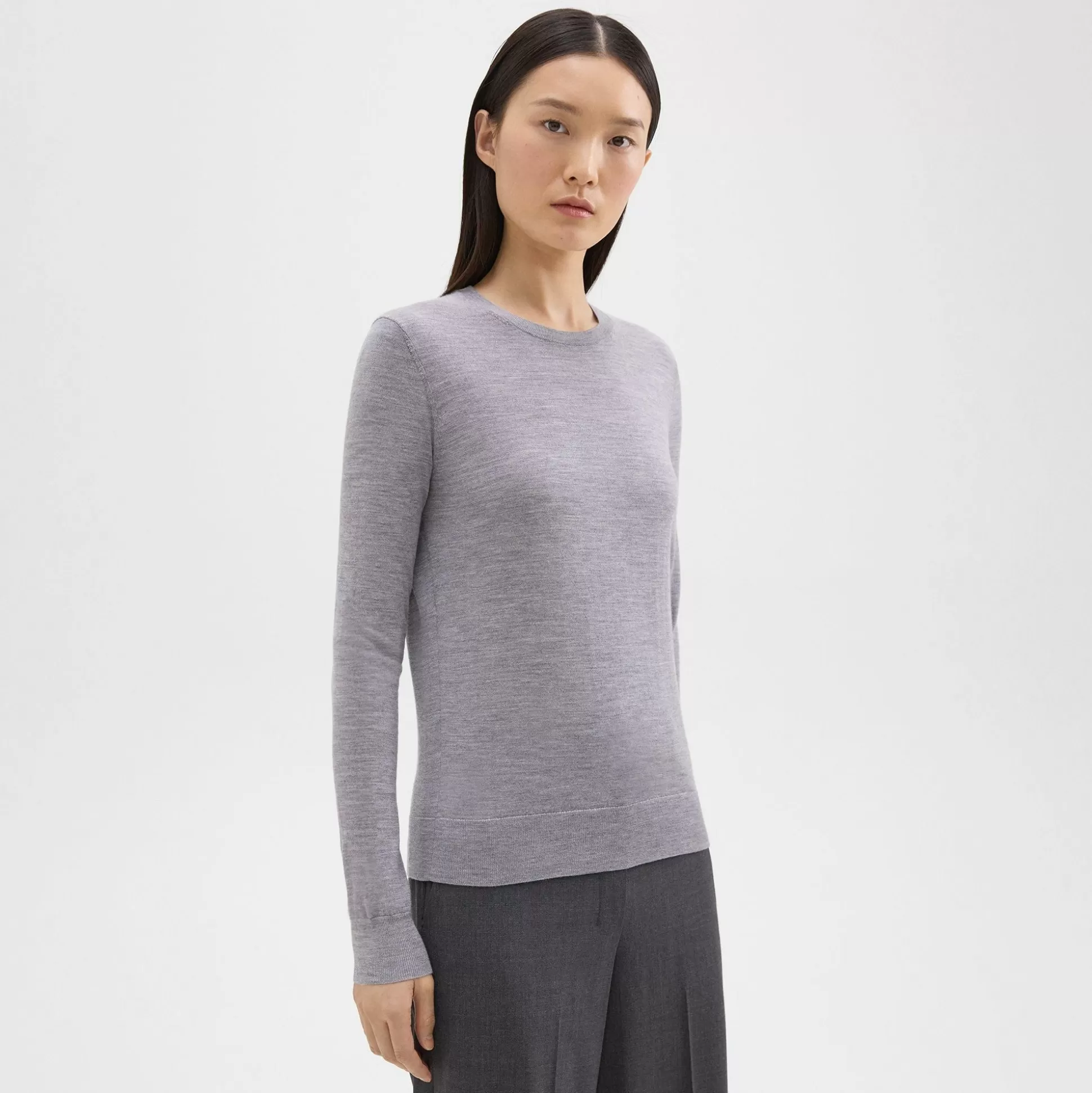 Theory Crewneck Sweater In Regal Wool-Women Sweaters + Cardigans