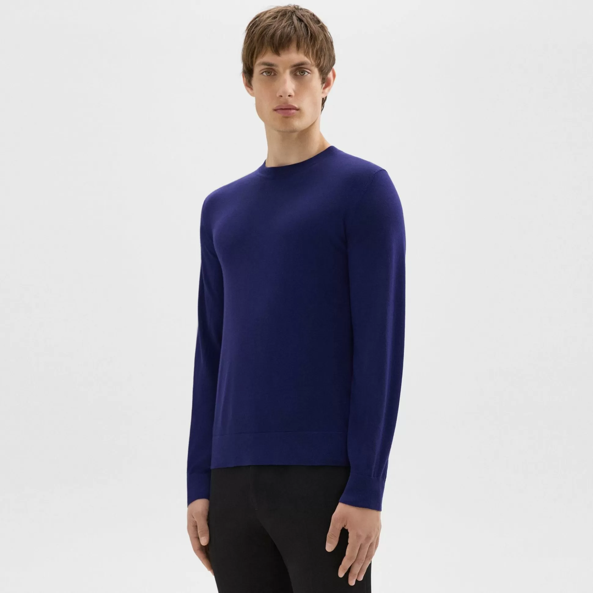 Theory Crewneck Sweater In Regal Wool-Men Sweaters + Cardigans